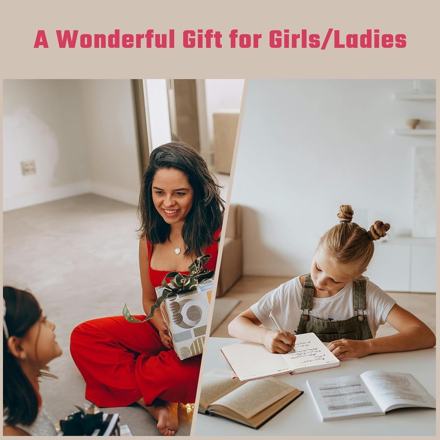 Sunflower Journal for Girls Women Journals for Writing 100GSM College Ruled A5 Leather Notebook for Girls Ages 8-12 Flower Diary with Heart-shaped Shadow, 5.7" x 8.3", Pink