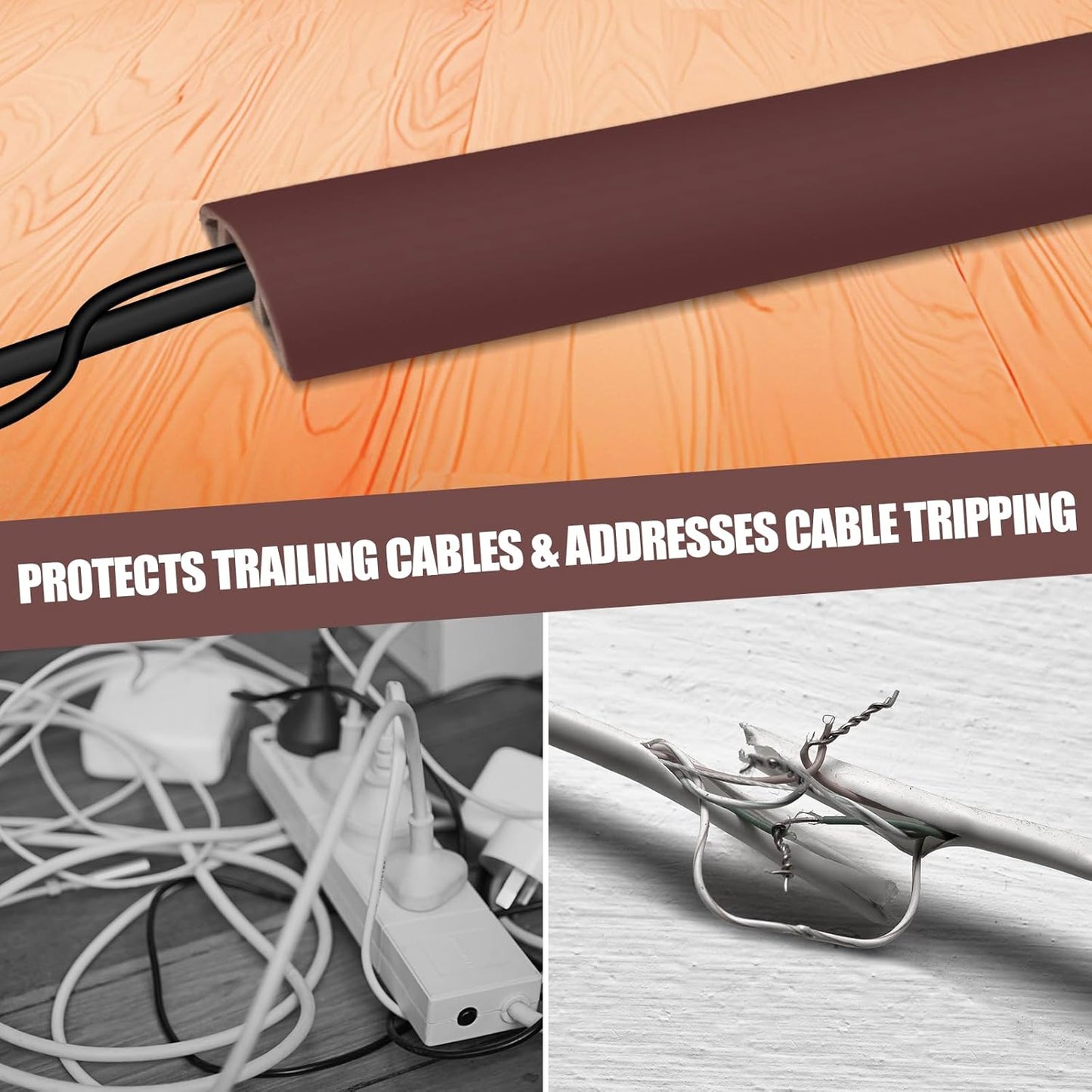 Floor Cord Cover Self Adhesive Cord Hider,3.3FT Cable Management, Extension Strip Protector for Wires, Prevent Cable Trips for Offices, Gyms, Exhibitions Cavity:0.47"(W) x 0.35"(H) Coffee