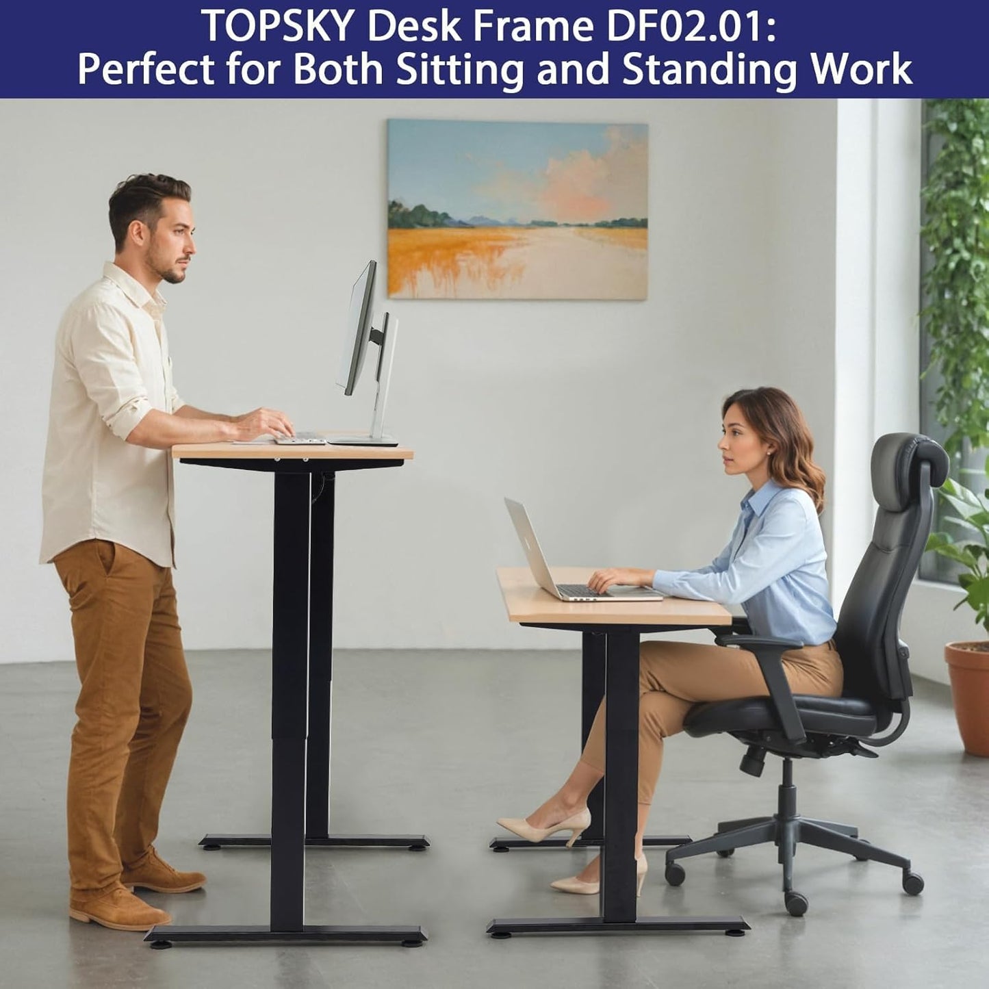 TOPSKY Dual Motor Electric Adjustable Standing for up to 70.8”x31.5” Table Tops, 225 lbs Weight Capacity, Computer Desk for Home and Office (Black Frame only)