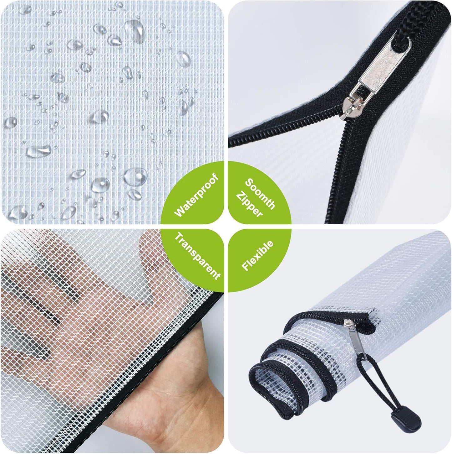 12 Pcs Plastic Mesh Pencil Pouch, Waterproof Tear-Resistant Document File Folders, Zipper Documents Pouch Document Organizer Bags for School Office Business Home Travel Storage(9.25×4.25Inch)