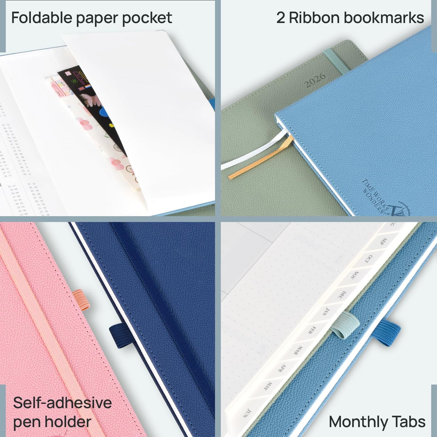 POPRUN Weekly Planner 2026 Calendar (Large 8.5" x 10.5") 12 Months Notebook with Horizontal Layout, Leather Hardcover, Inner Pocket, 100GSM Thick Paper, Pen Holder - Lavender