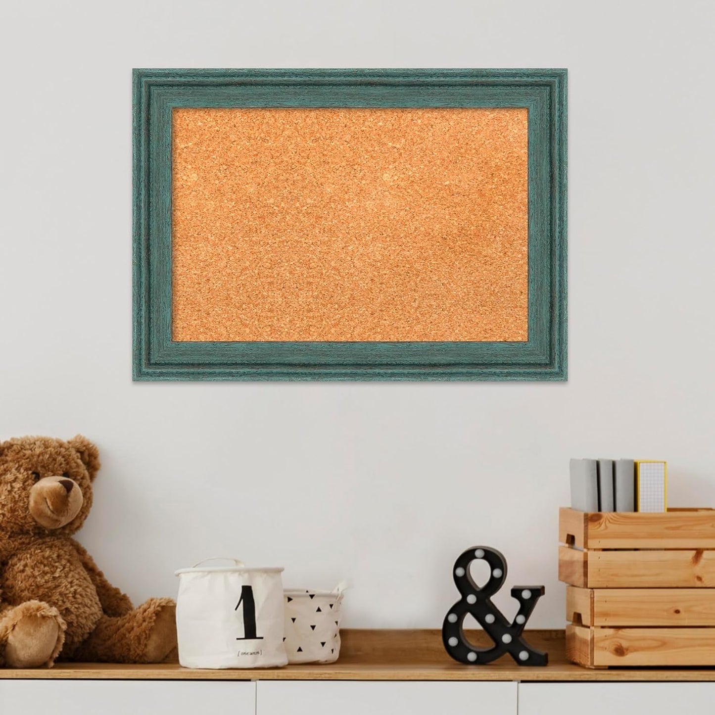 Amanti Art Natural Cork Board for Wall, 15x21 Vision Board with Blue Wood Frame, Small Corkboard Office Decor for Home Organization, Country Rustic Corkboard Pinboard to Display Items for Home