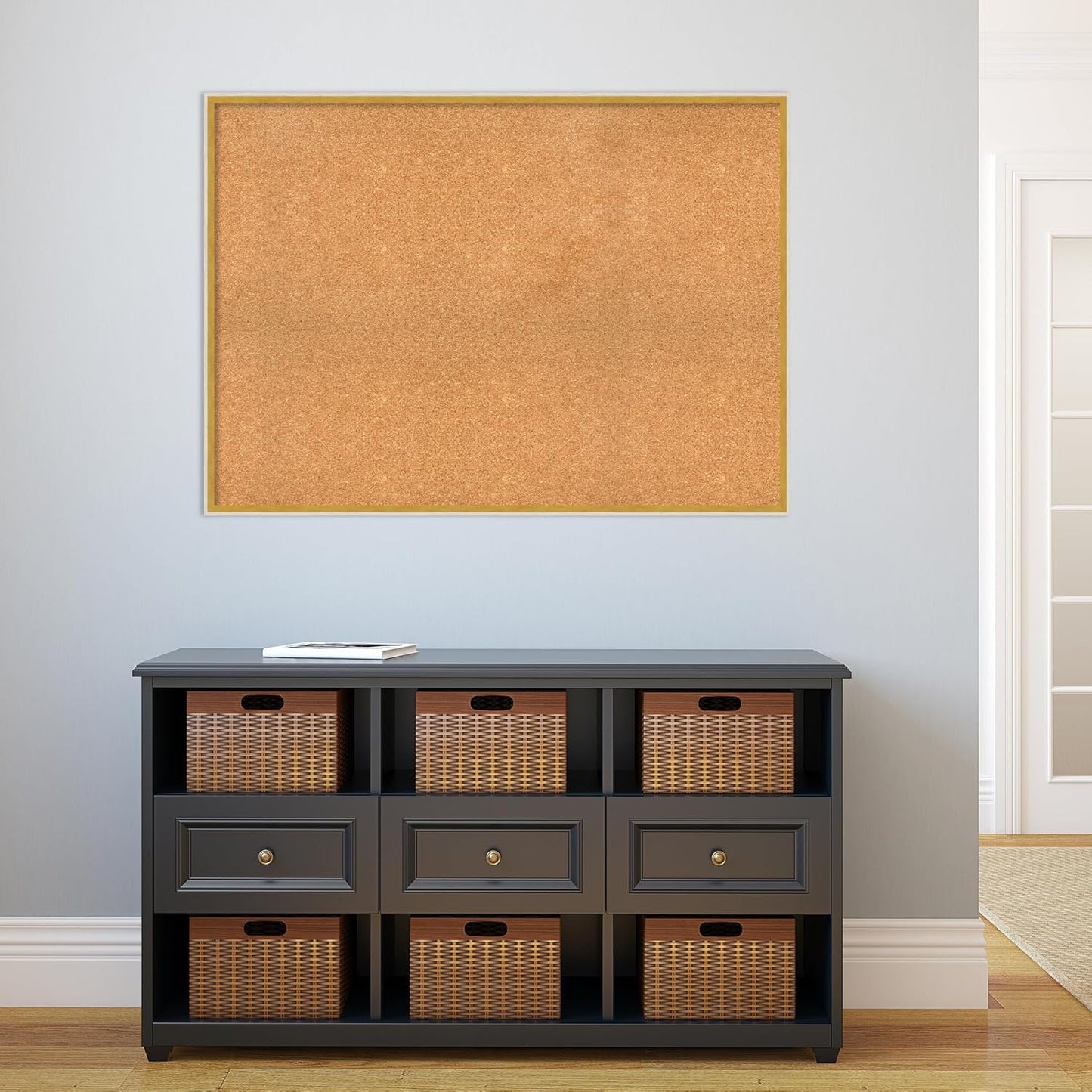 Amanti Art Natural Cork Board for Wall, 31x43 Vision Board with White Frame, Oversize Corkboard Office Decor for Home Organization, Modern Corkboard Pinboard to Display Items for Home Organization in