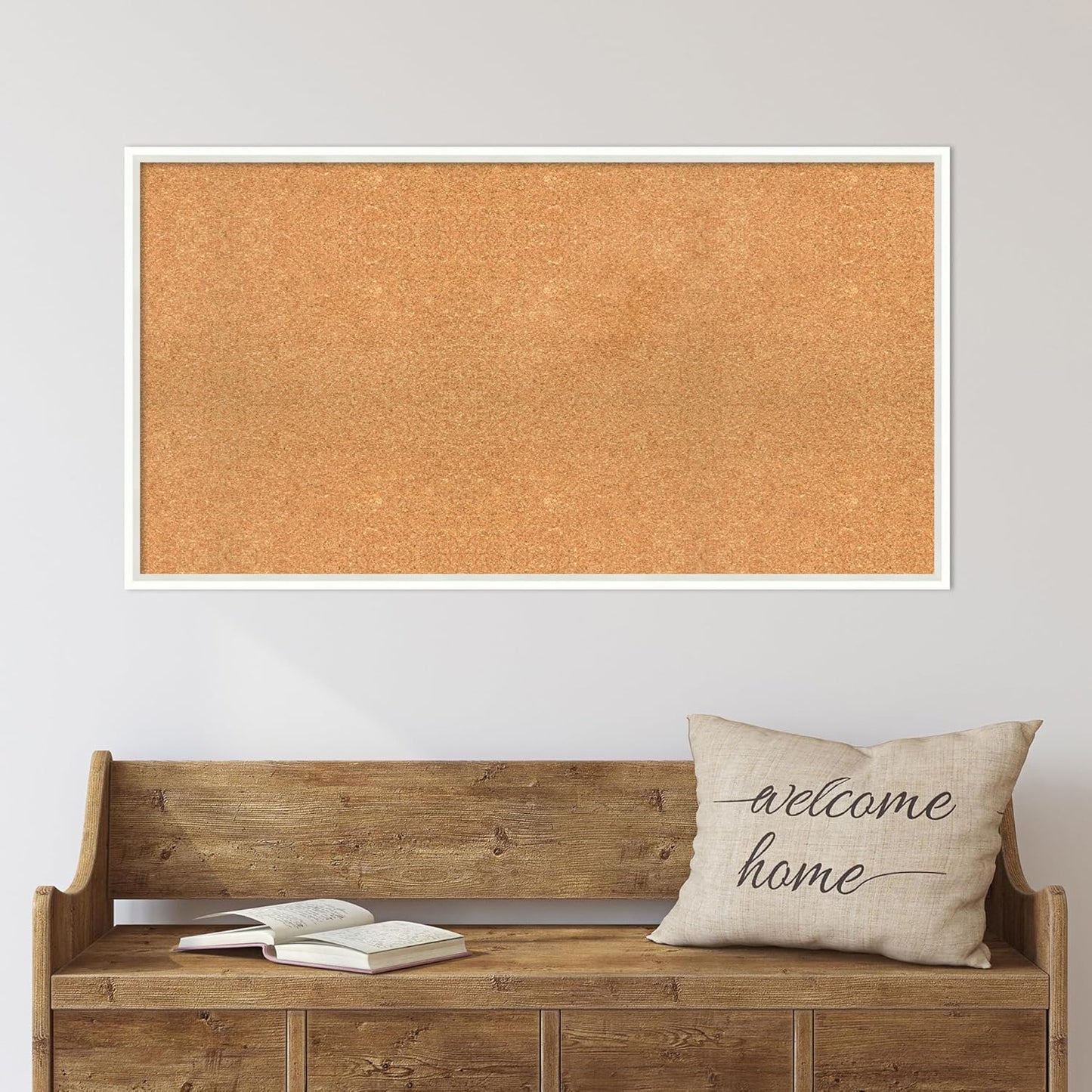 Amanti Art Natural Cork Board for Wall, 23x43 Vision Board with White Frame, Oversize Corkboard Office Decor for Home Organization, Modern Corkboard Pinboard to Display Items for Home Organization in