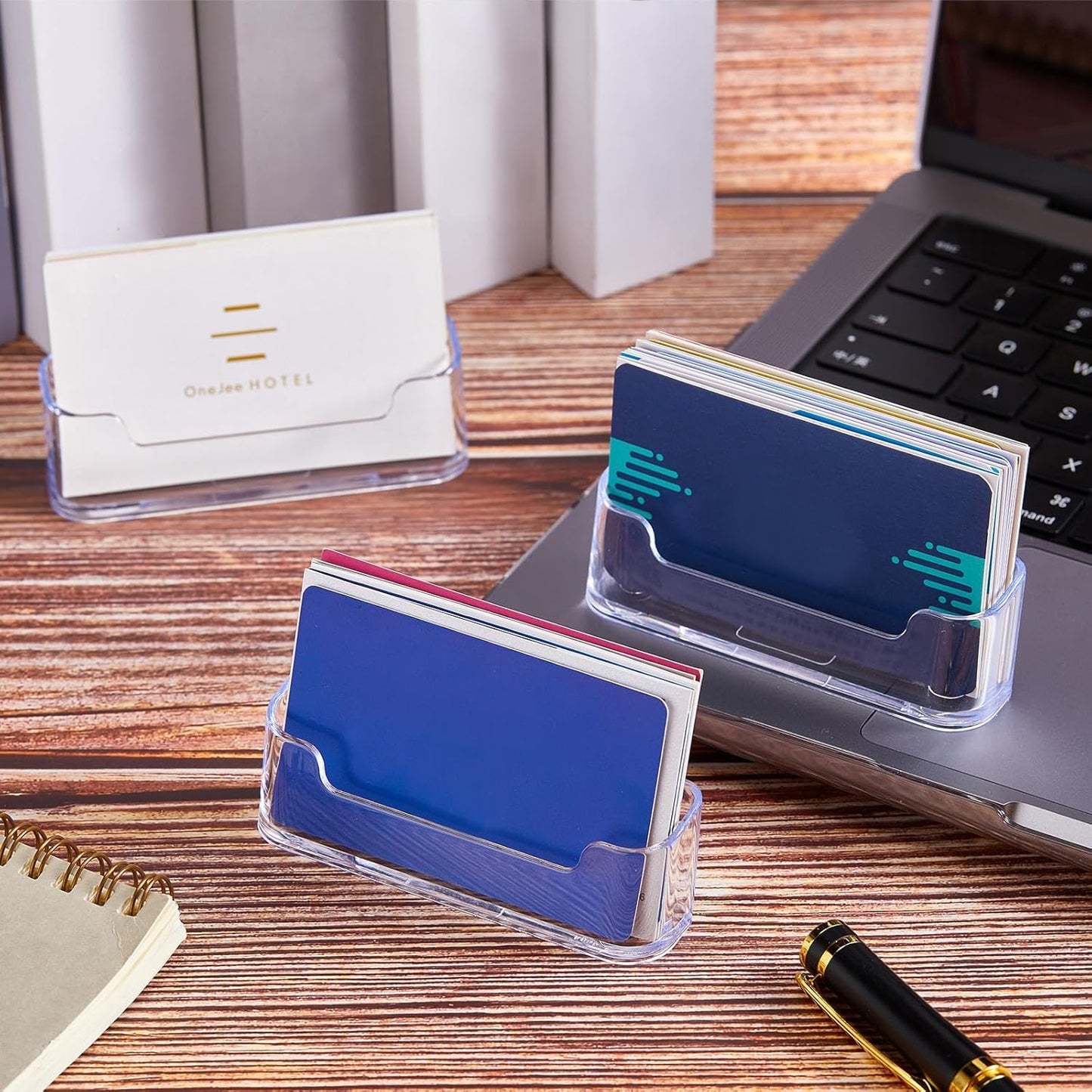 Thenshop 64 Pack Business Card Holder Desktop Business Card Stand Acrylic Holder Stand Clear Postcard Display for Home Office Desk Table (Desktop Style)