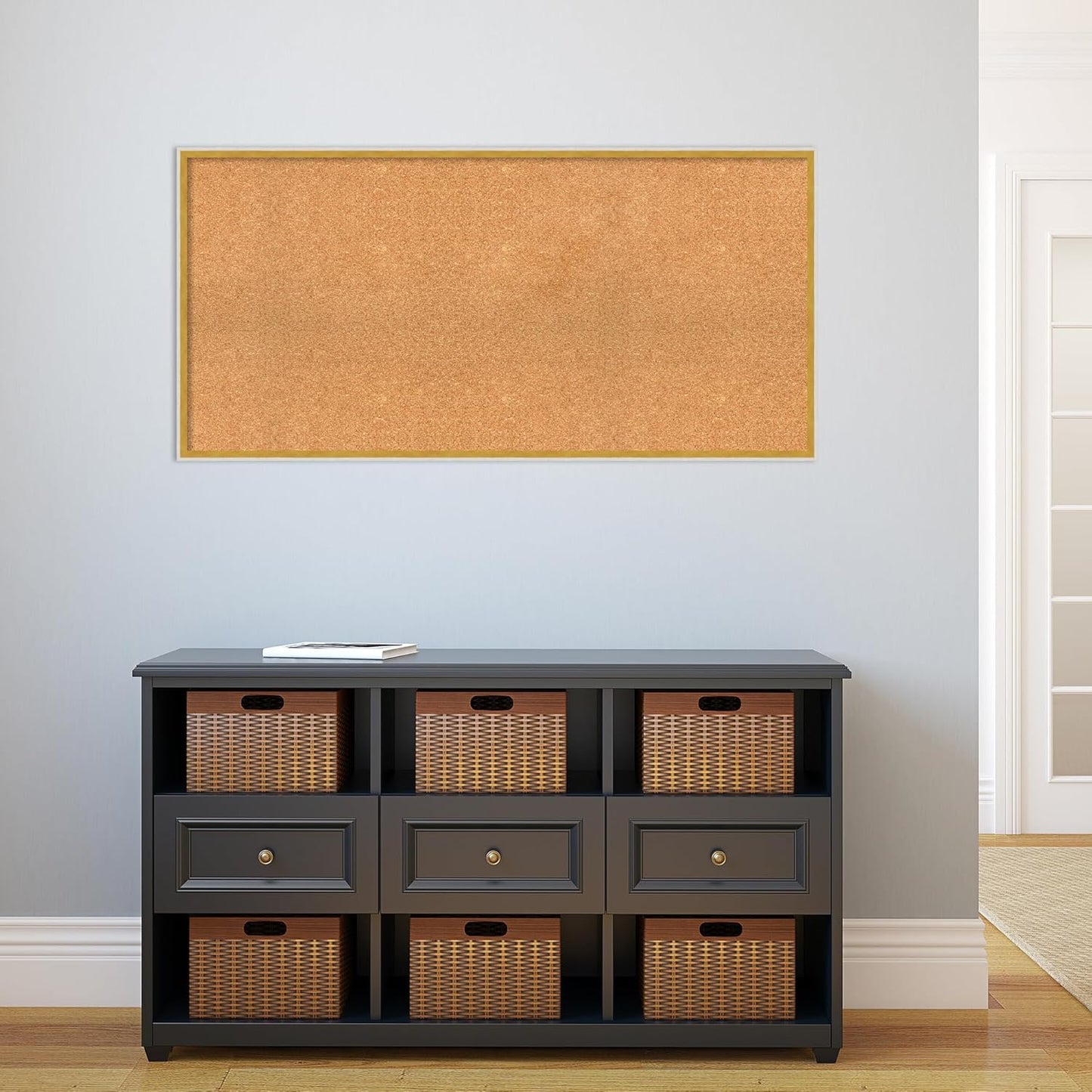 Amanti Art Natural Cork Board for Wall, 23x47 Vision Board with White Frame, Oversize Corkboard Office Decor for Home Organization, Modern Corkboard Pinboard to Display Items for Home Organization in