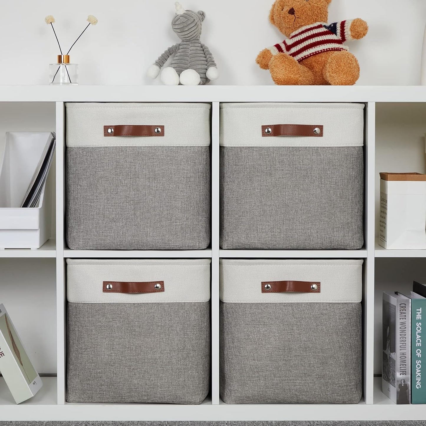 DULLEMELO 13 inch Fabric Storage Cubes 4 Pack Foldable Baskets/Bins for Home Office Organizer Closet, Shelves, Toy, Nursery