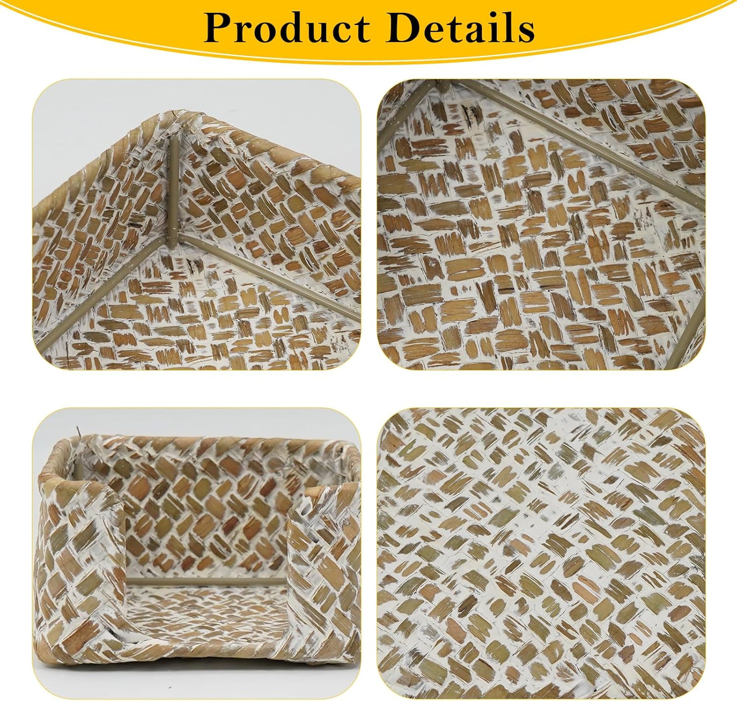 Sticky Note Holder Seagrass Post It Note Dispenser, 3 x 3 Inch Woven Sticky Note Dispenser, Farmhouse Post It Holder for Desk Home Office Decor, Whitewash