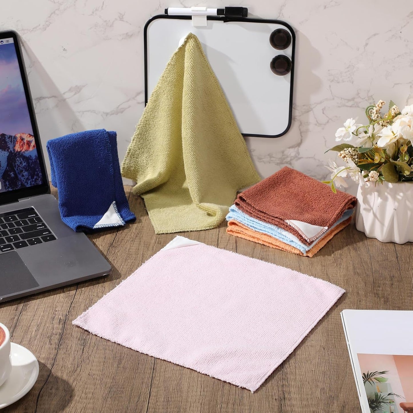 6 Pack Magnetic Whiteboard Cleaning Cloth Extra Strong Magnetism 10'' X 10'' Colorful Microfiber Dry Erase Cloth Reusable Washable Whiteboard Eraser for Classroom, Home and Office Use(Morandi Color)