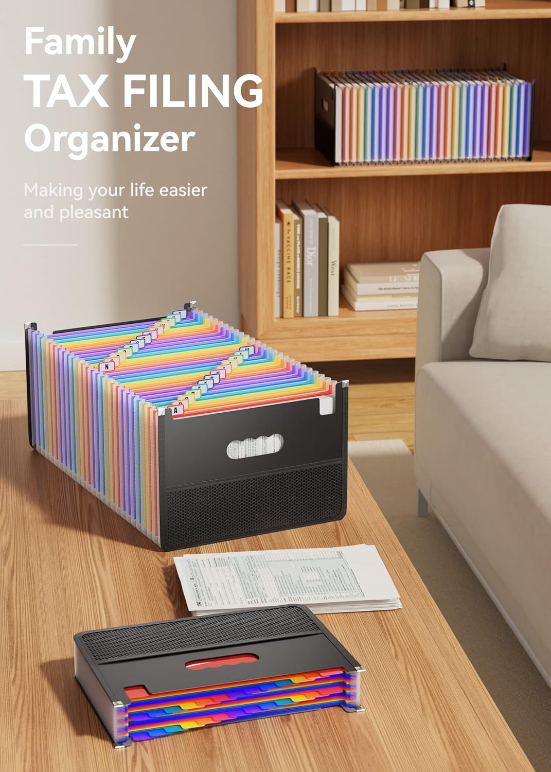 ABC life 26 Pockets Accordion File Organizer,Expanding Filing Box with Mesh Bag,Expandable A4/Letter Size Folder, Accordian Document Organizer,Portable Bill/Receipt Folders with A-Z Alphabetical Tabs