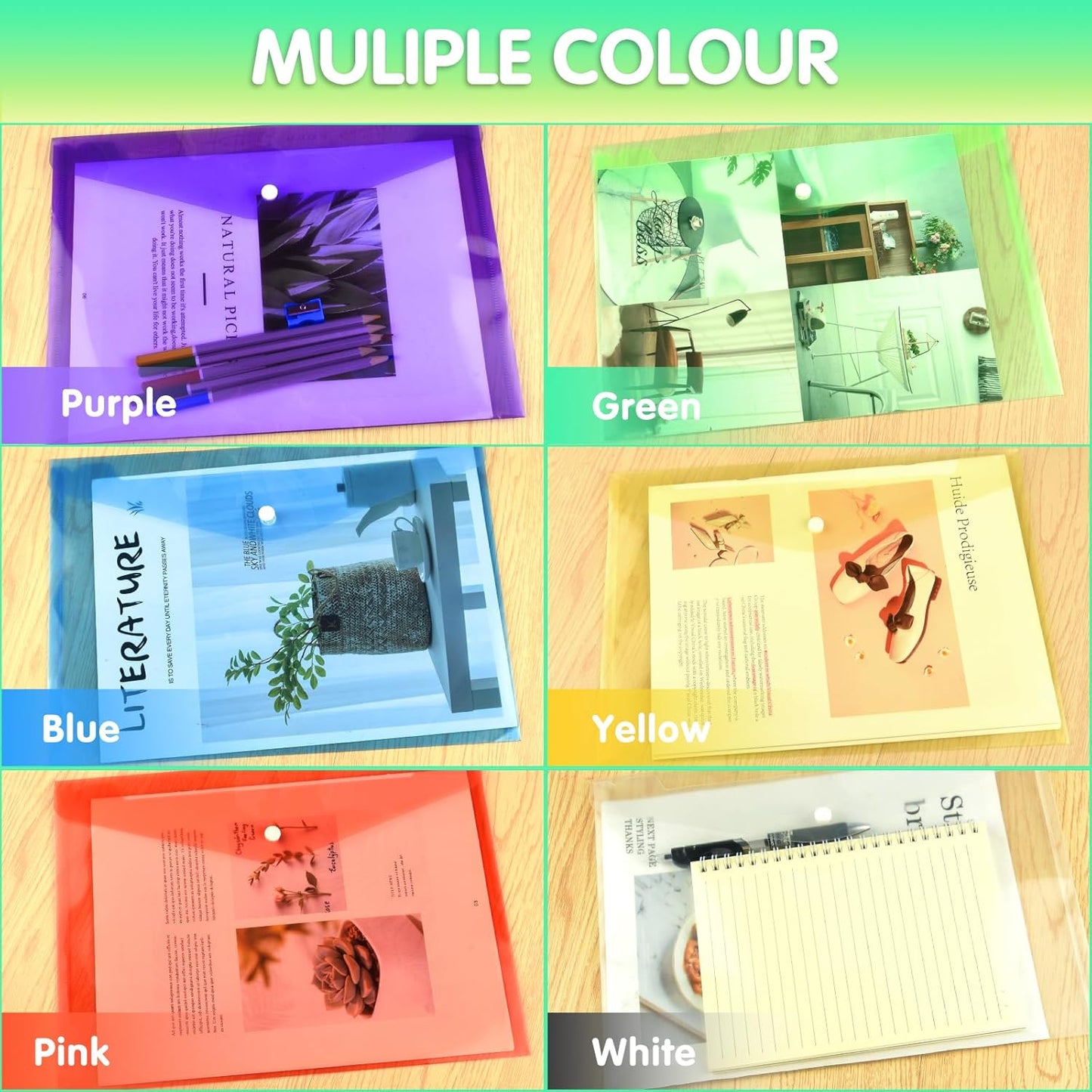 NACHLYNN 108 Pack Plastic Envelopes Poly Envelopes with Snap Closure A4 Size Clear Document File Folders Organizers Assorted Color File for School Office Supplies