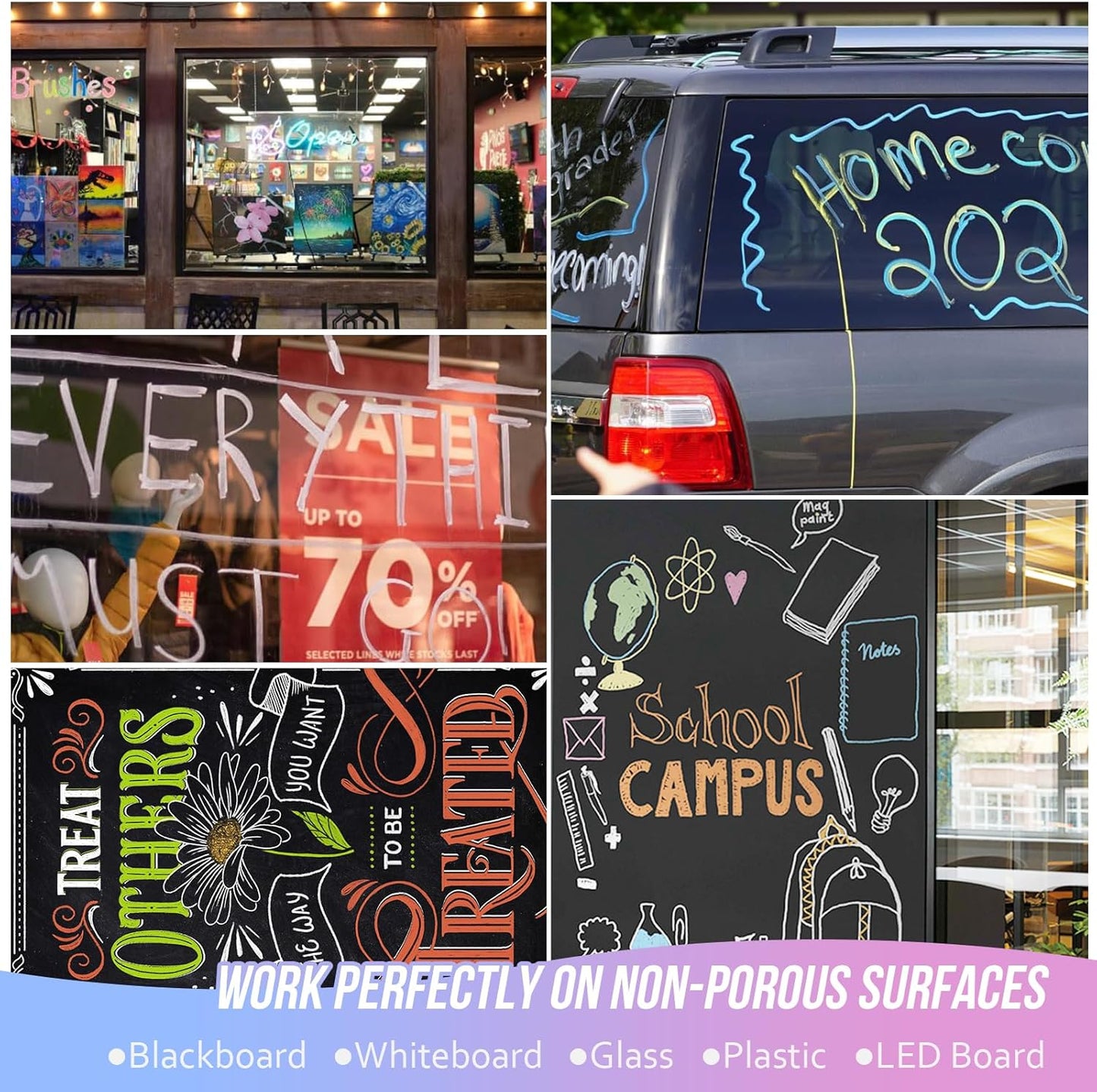 IJIANG Window Chalk Markers Washable, with 10mm Thick Tips for Chalkboard, Windows, Glass, Mirror, Auto, Poster, Bistro, Cars of DIY (10mm Metallic)
