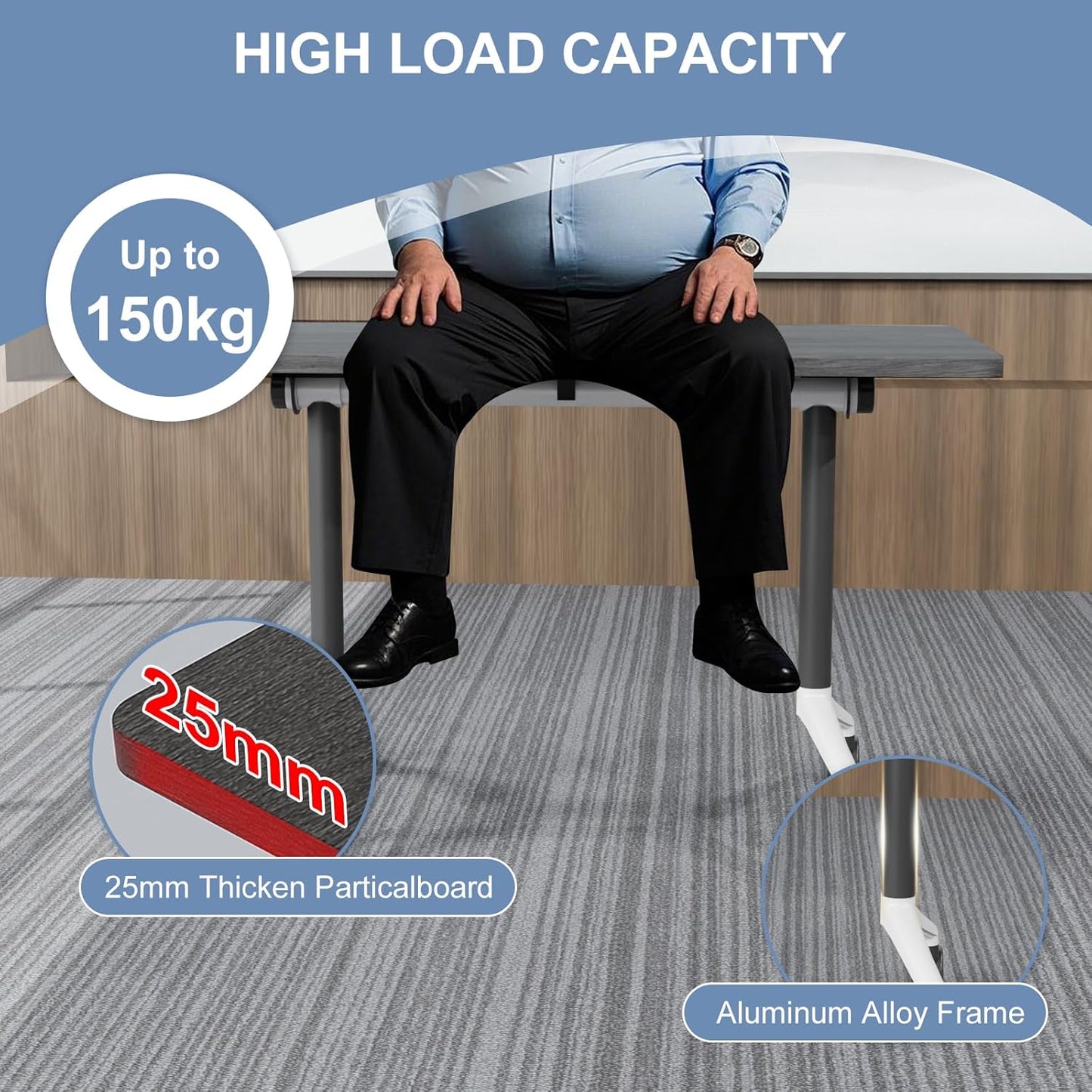 Folding Conference Table, Mobile Training Table for Office Conference, Modern Modular Rectangular Work Desk Meeting Seminar Work Tables with Caster Wheels, Large Breakroom Tables (2Pack L70.9in)
