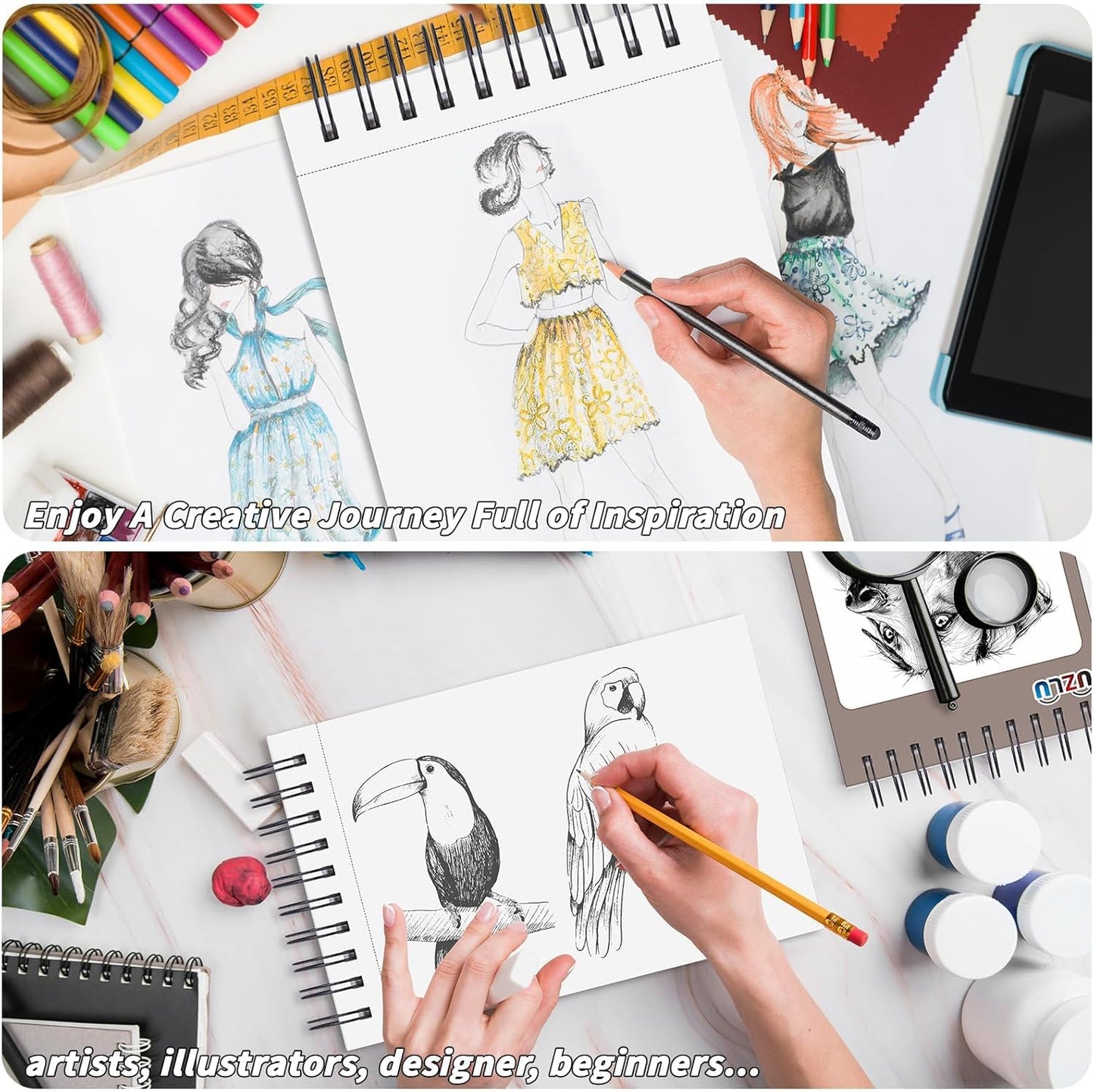 6 Pcs Sketch Book Bulk 9 x 12 In,600 Sheets Total Drawing Paper Pad Top Spiral Bound Sketch Pad Mixed Media Sketchbook 68lb/100gsm Thick Paper Acid Free Art Supplies for Kid Adult Painting Beginner Artist