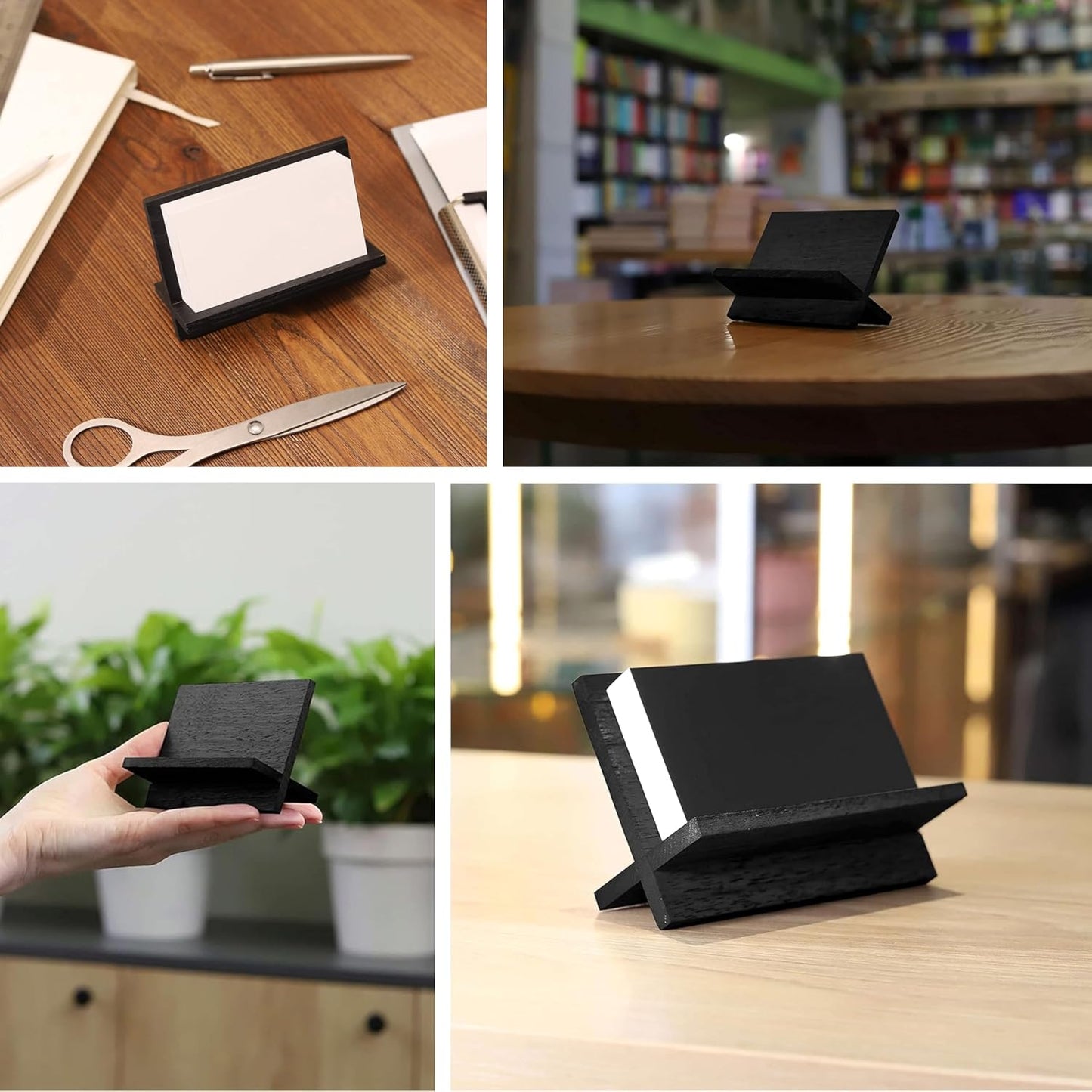 Business Card Holder for Desk - Black Wood Small Cards Holders, Professional Desktop Business Card Stand Display, Wooden Name Card Holder, Modern Design Office Business Cards Holder