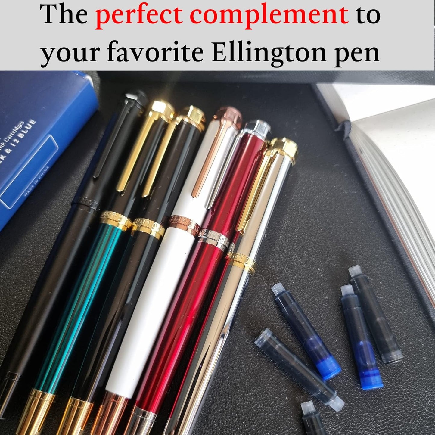 Blue & Black Fountain Pen Ink Refills 24 Pack - International Standard Size Cartridges - Ink For Fountain Pen - Premium Quality & Non-Toxic, Long-Lasting & Waterproof Ink, Dries Quickly