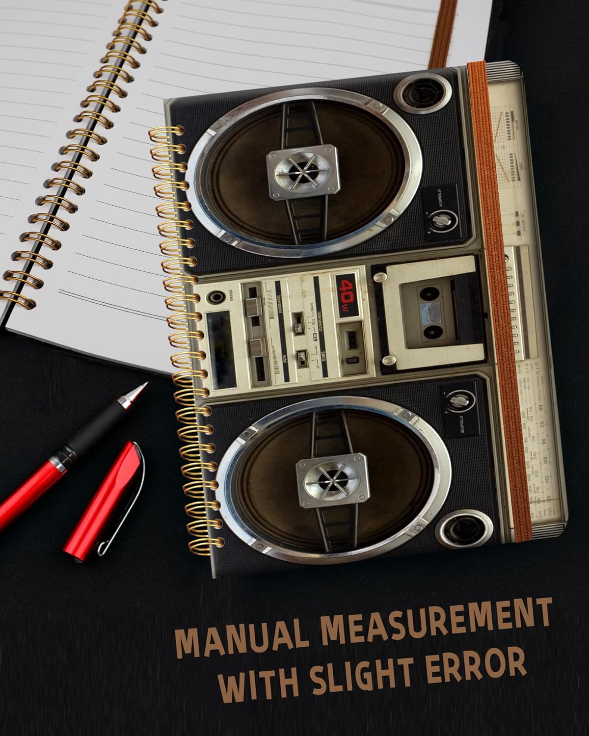 Ruled Spiral Writing Notebook,A5 Hardcover Lined College Journal for Women Lady,Fashion Puppy Watercolor Strong Twin-Wire Binding with Premium Paper,8.4" X 6",Perfect for School,Office,Home Gifts(Tape Recorder Vintage)