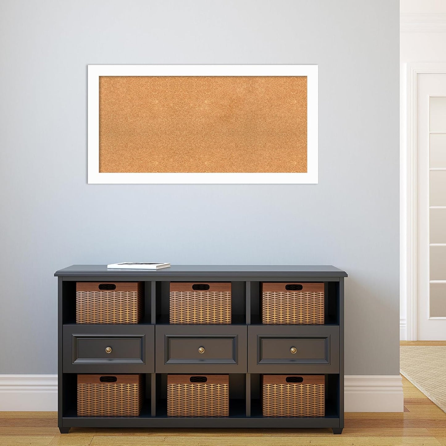Amanti Art Natural Cork Board for Wall, 21x41 Vision Board with White Frame, Large Corkboard Office Decor for Home Organization, Casual Corkboard Pinboard to Display Items for Home Organization in