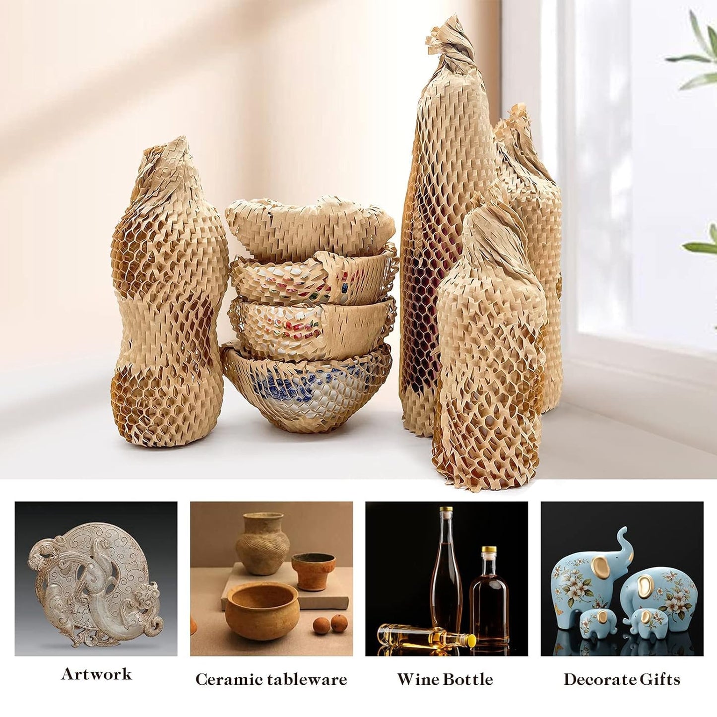 Honeycomb Packing Paper, 15" x 168' Honeycomb Cushioning Wrap Roll for Moving Shipping Packaging Gifts, Recyclable Honeycomb Paper Moving Supplies Bubble Paper Wrapping Protective Roll