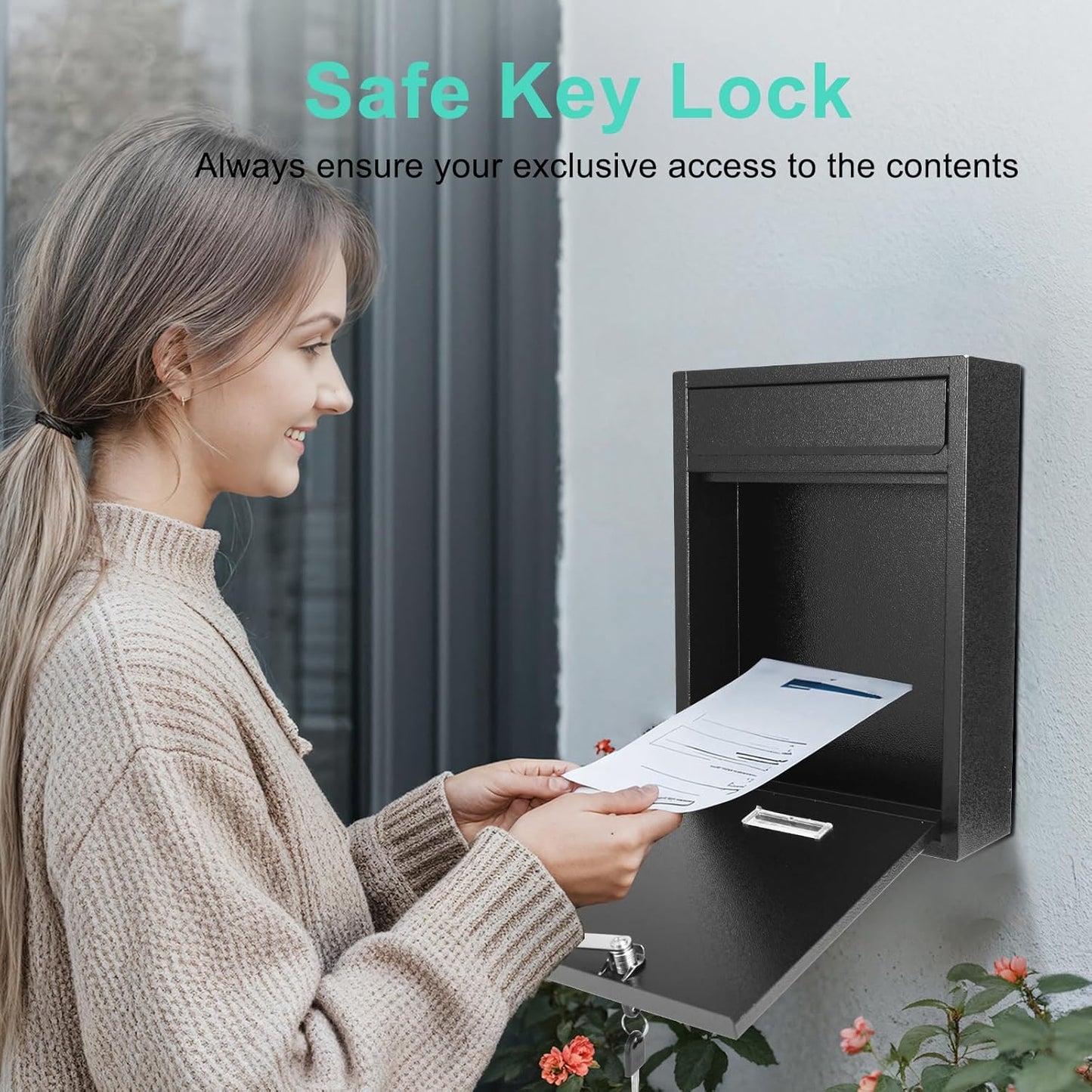 Locking Steel Mailbox, Wall Mounted - Post Office Box, Extra Large Space Secure, Comes with 2 Keys 3 Sets 0-9 Numbers - Dimensions 10.3" L x 3.35" W x 13.8" H, Black
