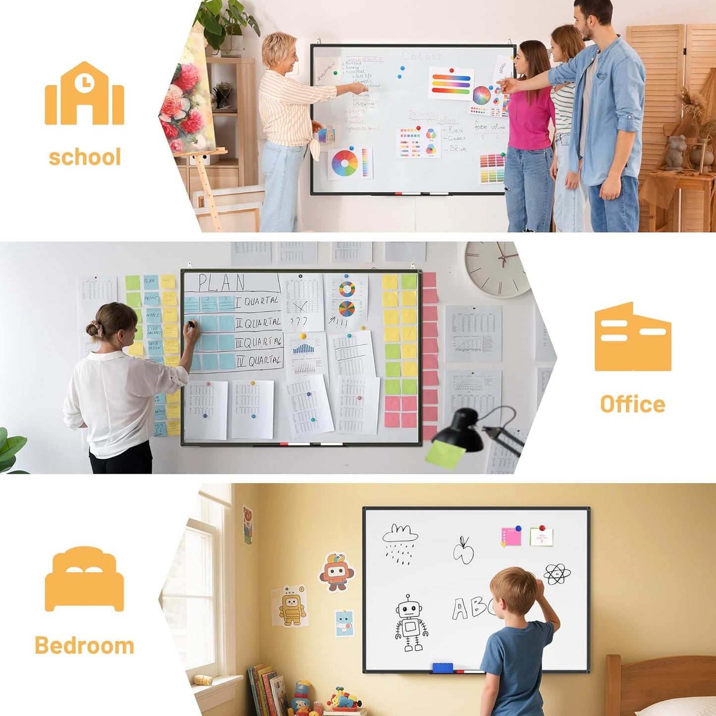 Magnetic Dry Erase White Board - 46 x 33 Inch Whiteboard for Wall - 4 x 3 Large Wall-Mounted Board with Black Aluminum Frame, 1 Magnetic Eraser, 2 Pens, 1 Detachable Marker Tray, 6 Magnets