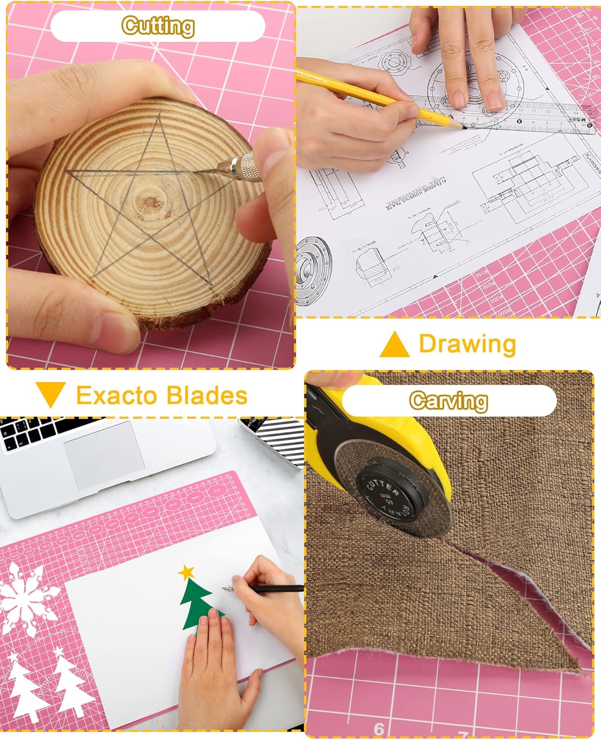 Density-upgraded 9"x12" Self Healing Cutting Mat, Idemeet Rotary Sewing Mat for Crafts, 5-Ply Blade Table Protector Cut Board for Fabric Leather Cutting Quilting Modeling Hobby Project, A4, Pink