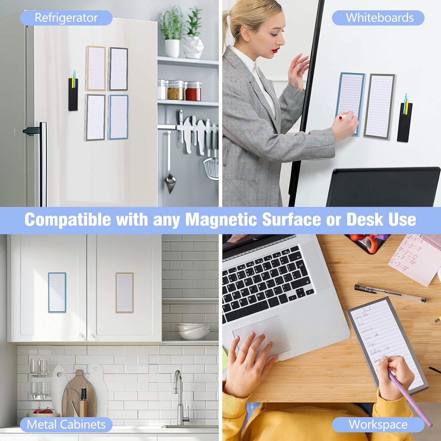 4 Pack Magnetic Note Pad for Fridge with Pen Holder, Totally 200 Sheets Magnetic To Do List, Grocery List, Shopping List, Memo Pads for Refrigerator(Dark Color)