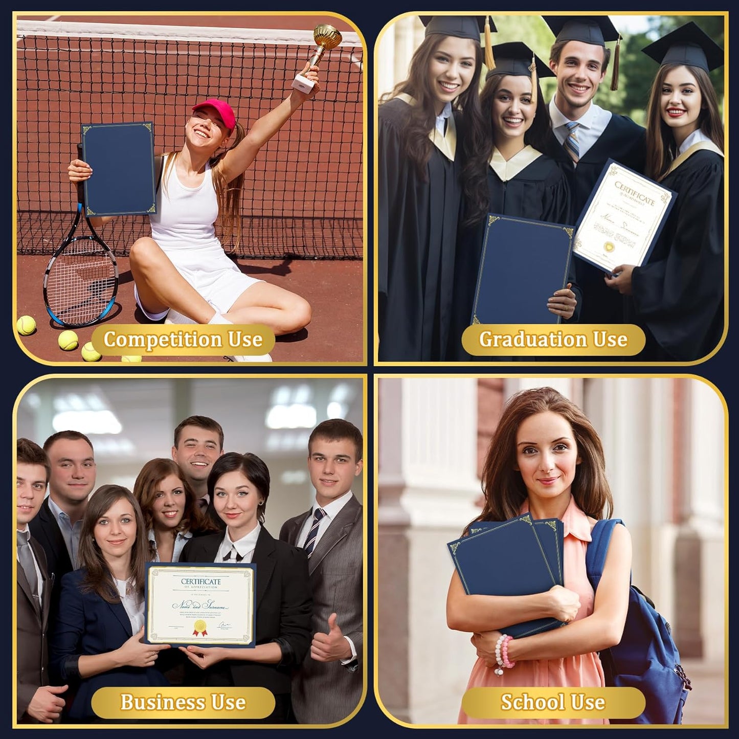 Ndsox 50 Packs Navy Blue Certificate Holders, Graduation Diploma Holders, 350GSM, Diploma Covers with Gold Foil Border for Letter Size 8.5" x 11" Award Certificate Paper, Cardstocks and Documents