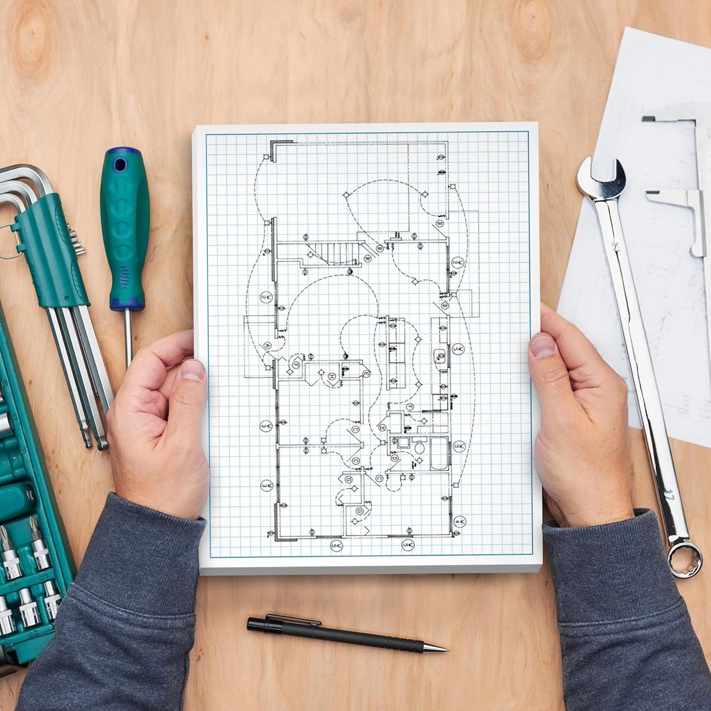 Graph Paper Pad for Blueprint Drawings, Drafting, Engineering Drawing, and Planning - Graph Paper 8.5x14 Blueprint Quadrille Grid Paper Pads with Blue Lines, High Brightness 50 Sheets (5-Pack)