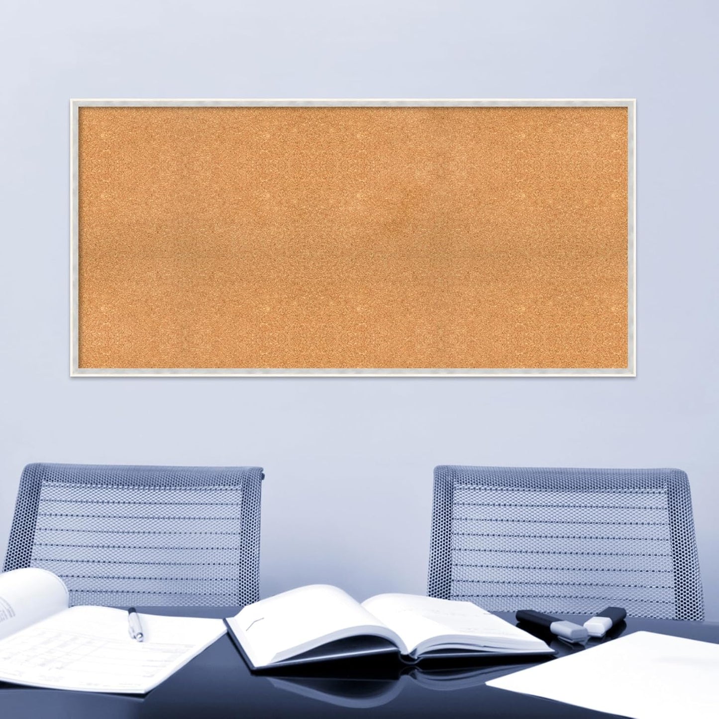 Amanti Art Natural Cork Board for Wall, 27x55 Vision Board with White Frame, Oversize Corkboard Office Decor for Home Organization, Modern Corkboard Pinboard to Display Items for Home Organization in
