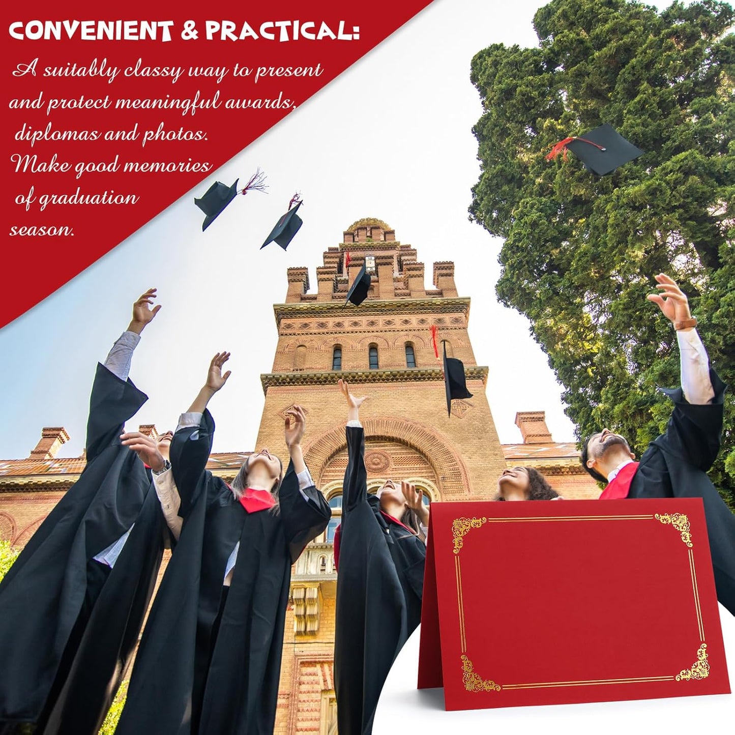 Fainne 80 Pieces Certificate Holders Diploma Holders Document Holder Certificate Covers Certificate Folders with Gold Foil Border for Letter Size 8.5 x 11 Inches Diploma Documents Awards (Bright Red)