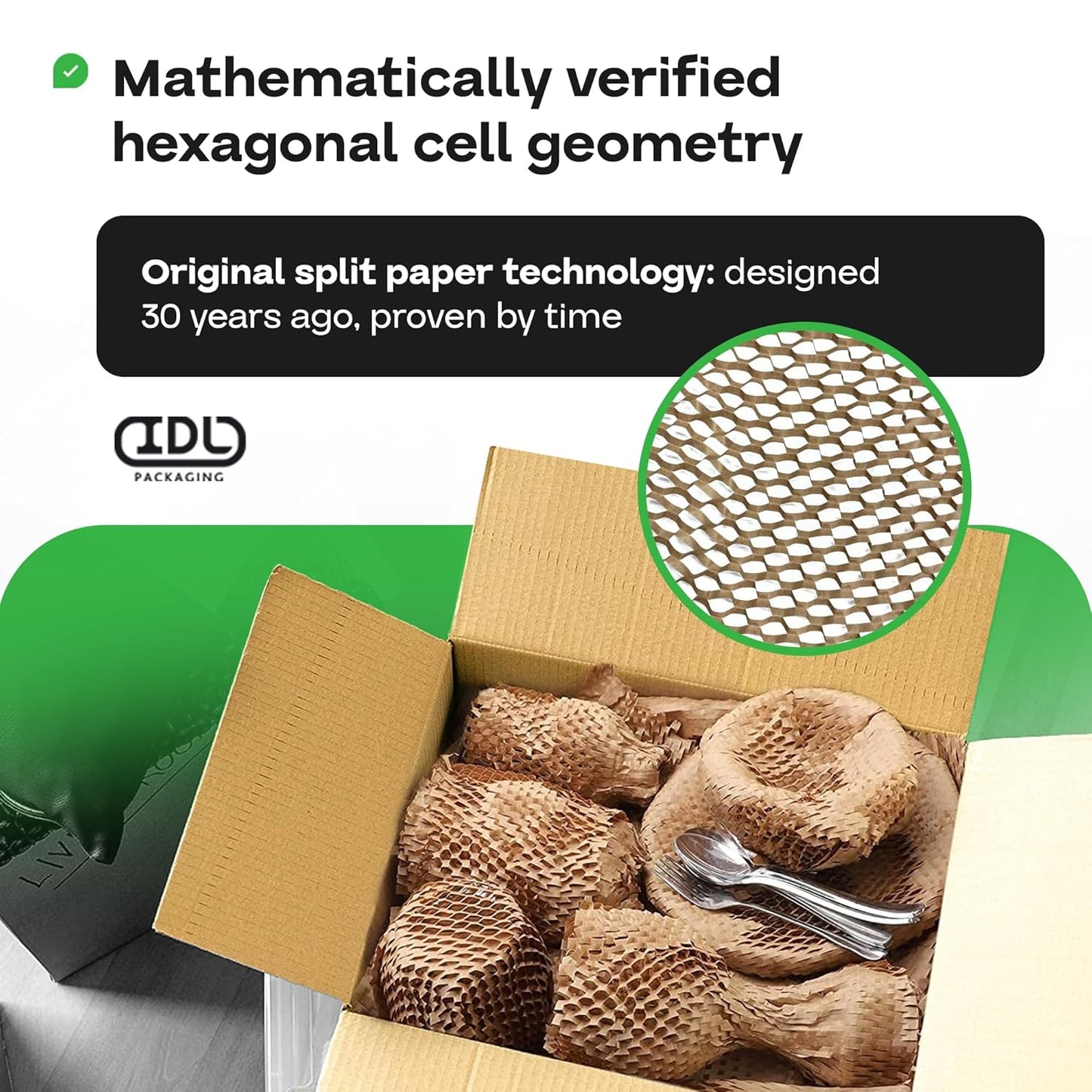 IDL Packaging 15.25" x 300' Refill Roll (Pack of 1) for MP-300W HexcelWrap Honeycomb Packing Paper Station, White - Natural Kraft Paper with Interlocking Slit Design for Shipping and Moving