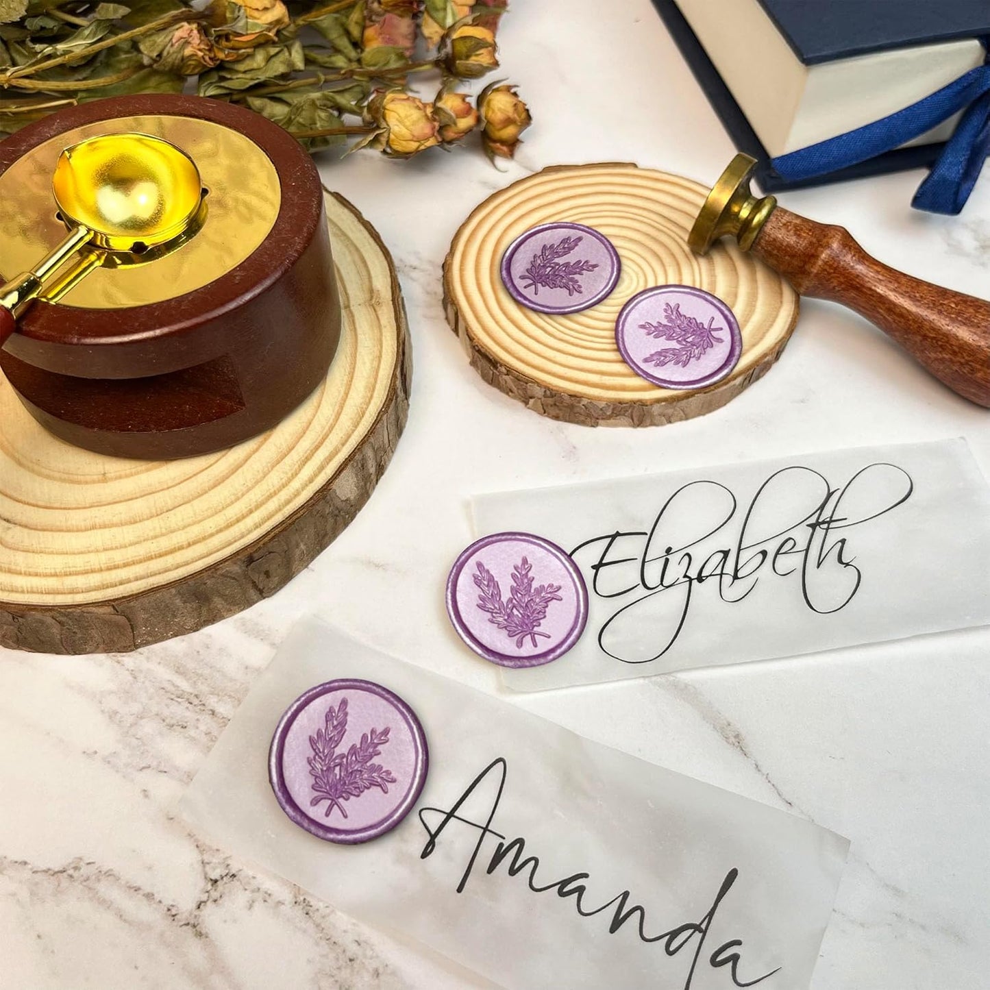 50Pcs Wax Seal Stickers Handmade Envelope Seals Self Adhesive Wax Stickers for Wedding Party Invitations, Envelope, Gift Wrap, Christmas(Rosemary Style, Lilac Purple)
