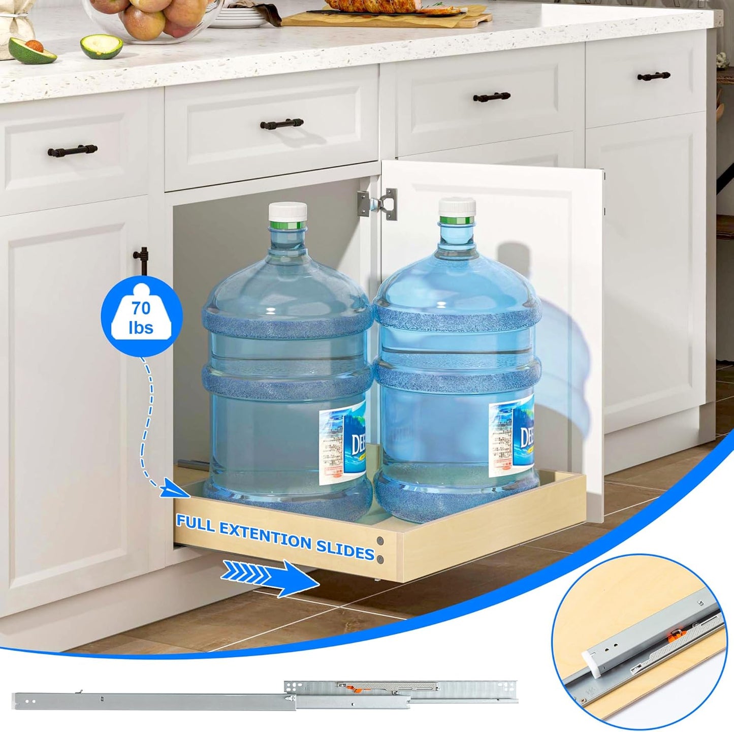 WelFurGeer Soft Close Pull Out Cabinet Organizer, 11" W x 22" D Cabinet Roll Out Drawers, Space-Saving Cabinets Organizer with Easy Installation, Bottom Mount Pull Out Drawers for Kitchen Cabinets