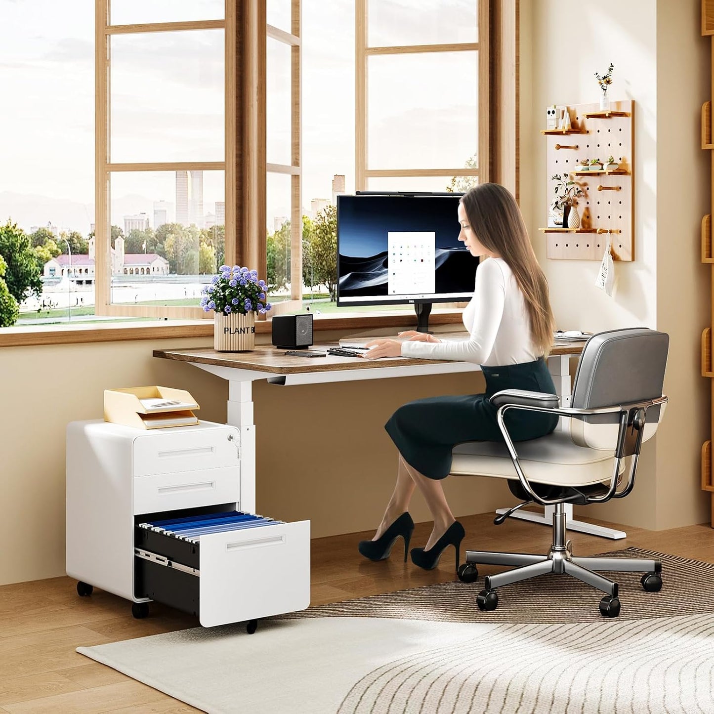 MIIIKO Mobile Filing Cabinet 3 Drawer, White Small File Cabinet with Lock Under Desk, Filing Cabinets for Home Office with Wheels, A4/Letter/Legal Hanging File Folders