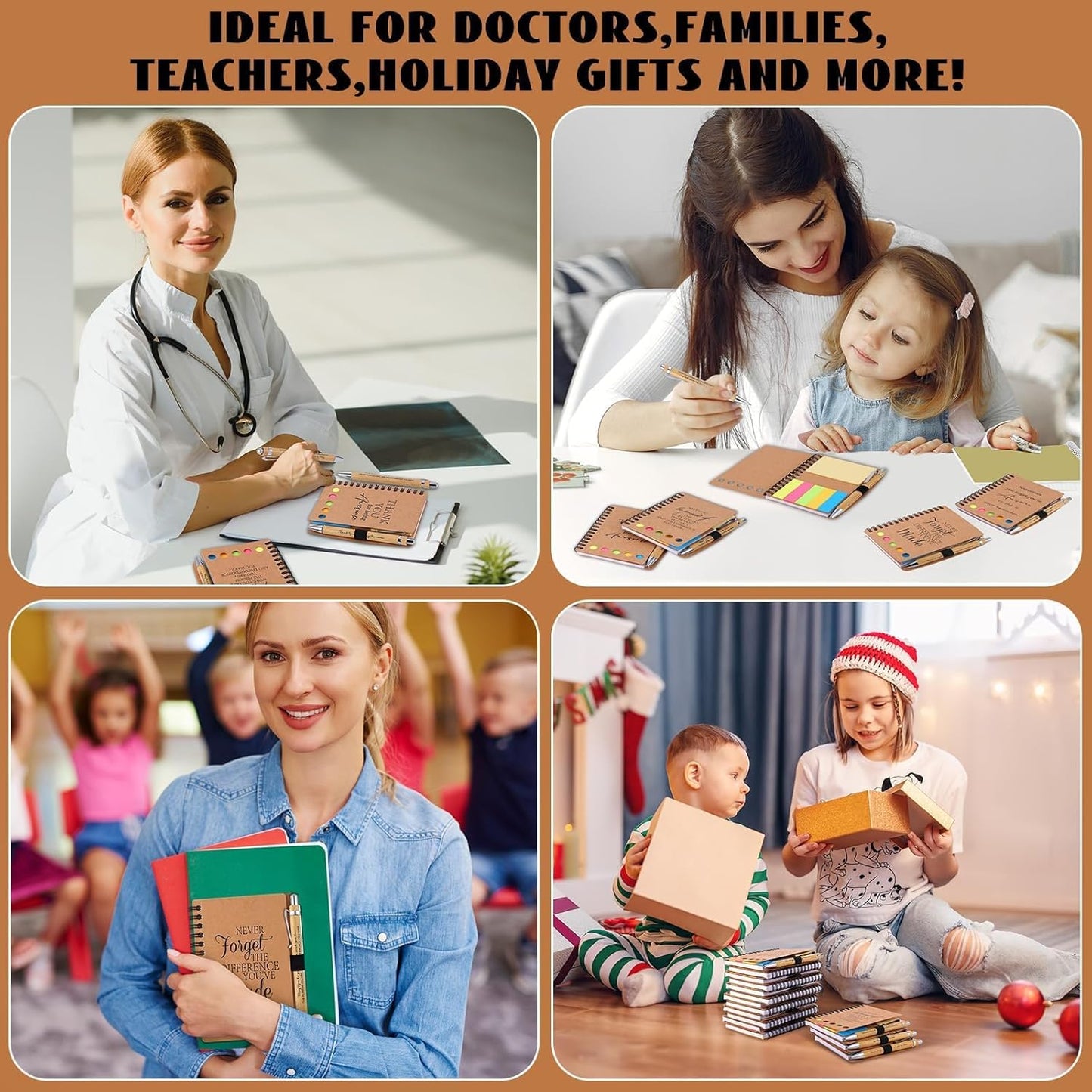 40 Sets Employee Appreciation Gifts Spiral Notebooks with Sticky Notes Notepads Thank You Journals Inspirational Bamboo Ballpoint Pens Bulk Christmas Gift for Nurse Teacher Coworker