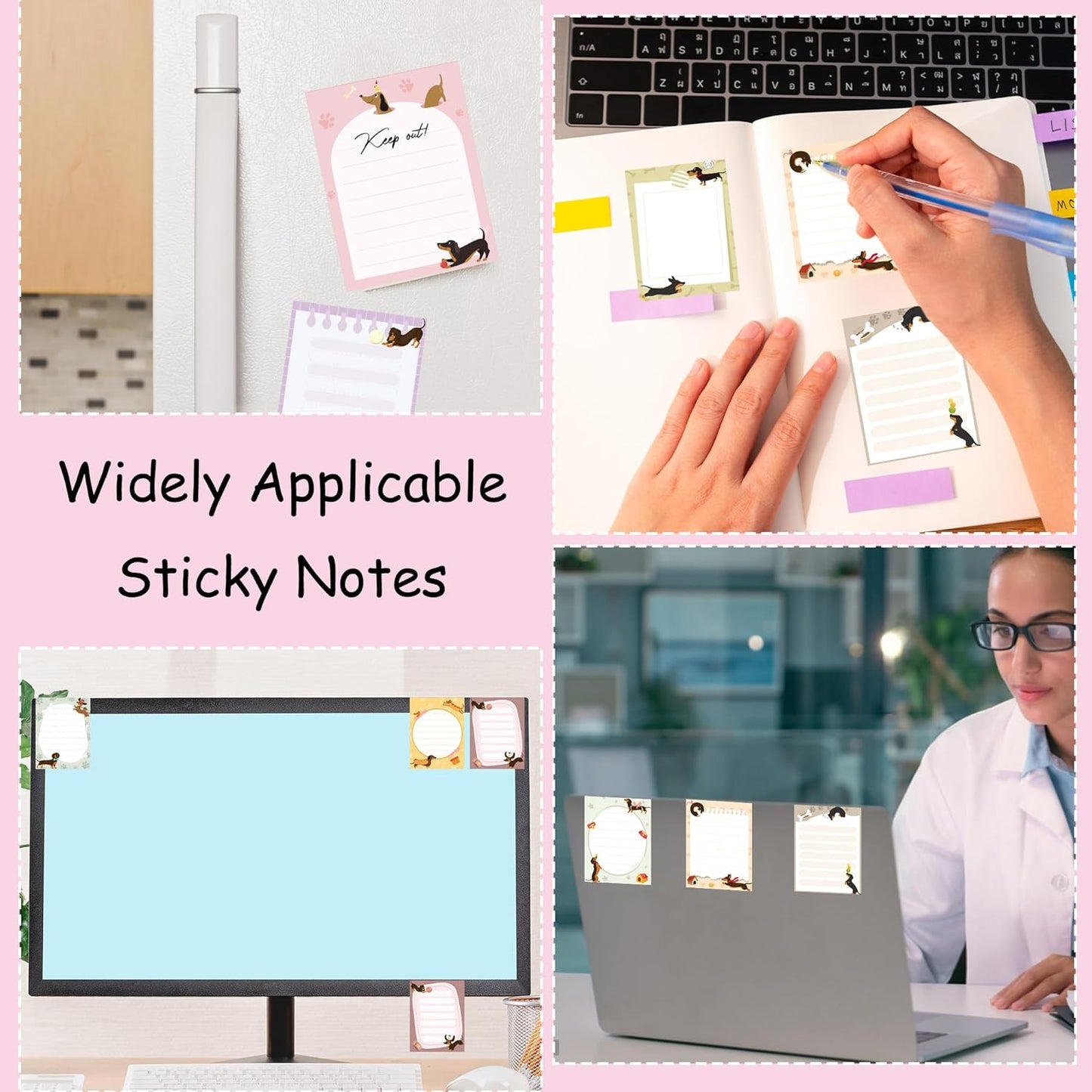 9 Pack Dachshund Sticky Notes Set, 450 Sheets Cute Dog-Themed Self-Stick Notepads with Playful Wiener Designs, Fun Gifts for Dog Lovers Kids or Office Use