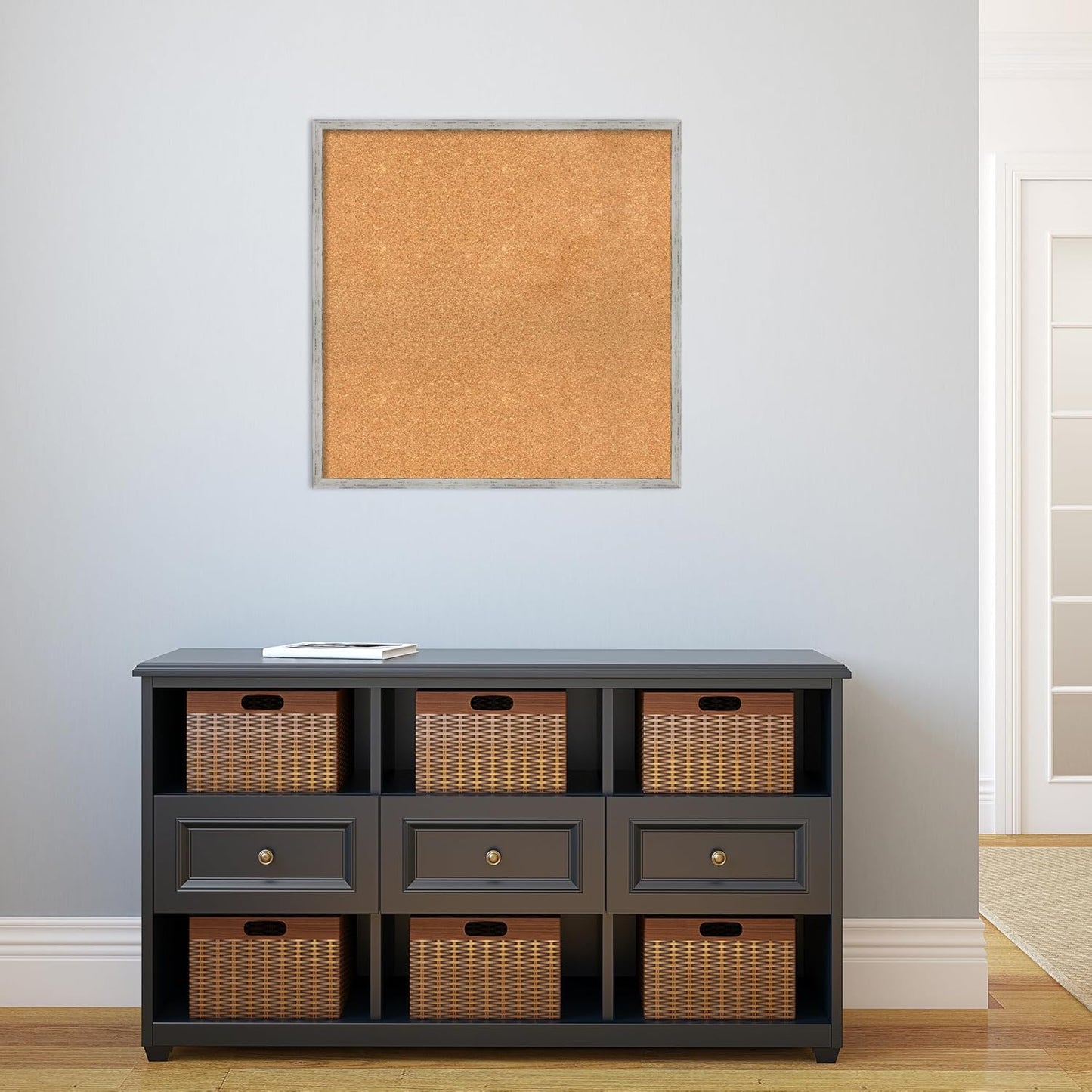 Amanti Art Natural Cork Board for Wall, 27x27 Vision Board with White Frame, Large Corkboard Office Decor for Home Organization, Cottage Corkboard Pinboard to Display Items for Home Organization in