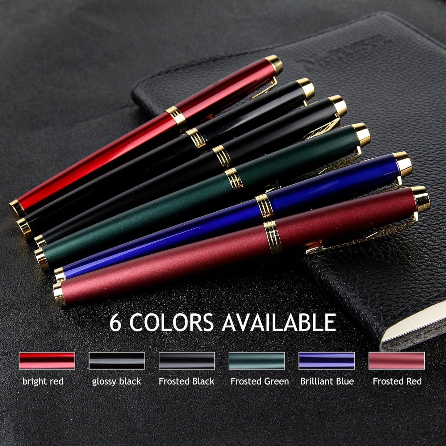 Fountain Pen, luxury Fine point smooth writing pen for journaling fancy pens with Gift Case 8 black ink cartridges an EF nib an ink converte nice pen writer gifts-Matte Green