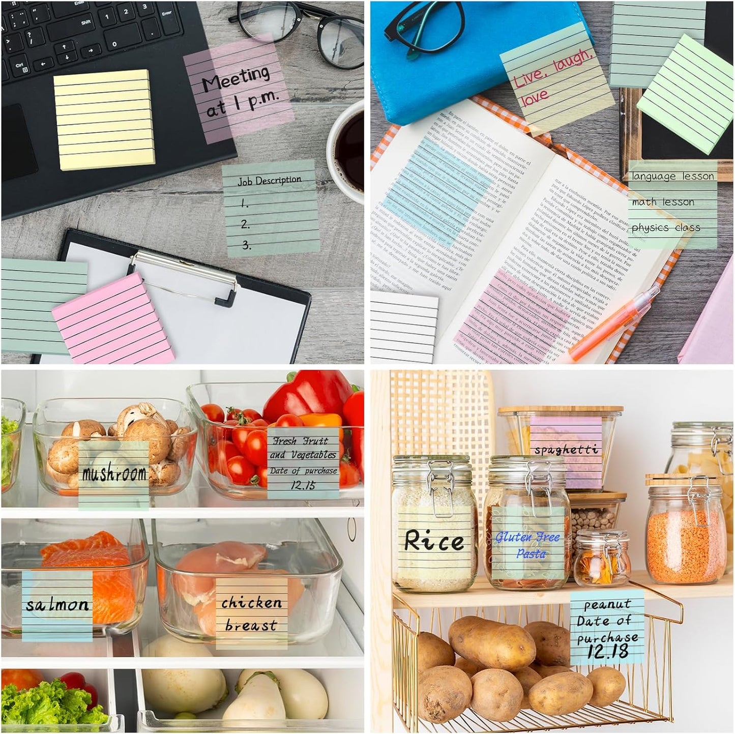 3x3 Inch Transparent Sticky Notes 300 Sheets, Clear Translucent Lined Self-Adhesive Memo See Through Reminder Pad for Office School Students Planners Journals Biblie Supplies (Lavender)