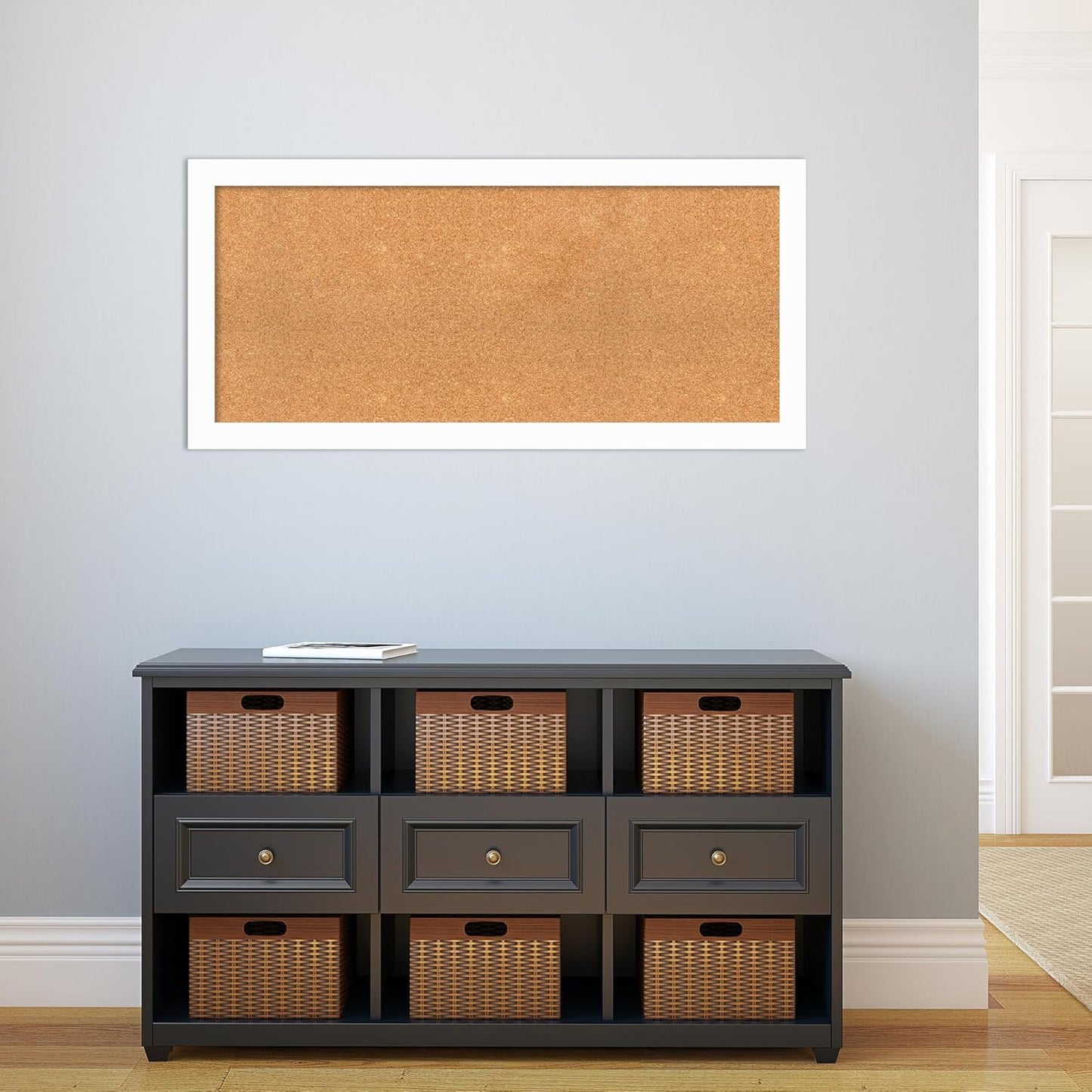 Amanti Art Natural Cork Board for Wall, 21x45 Vision Board with White Frame, Oversize Corkboard Office Decor for Home Organization, Casual Corkboard Pinboard to Display Items for Home Organization in