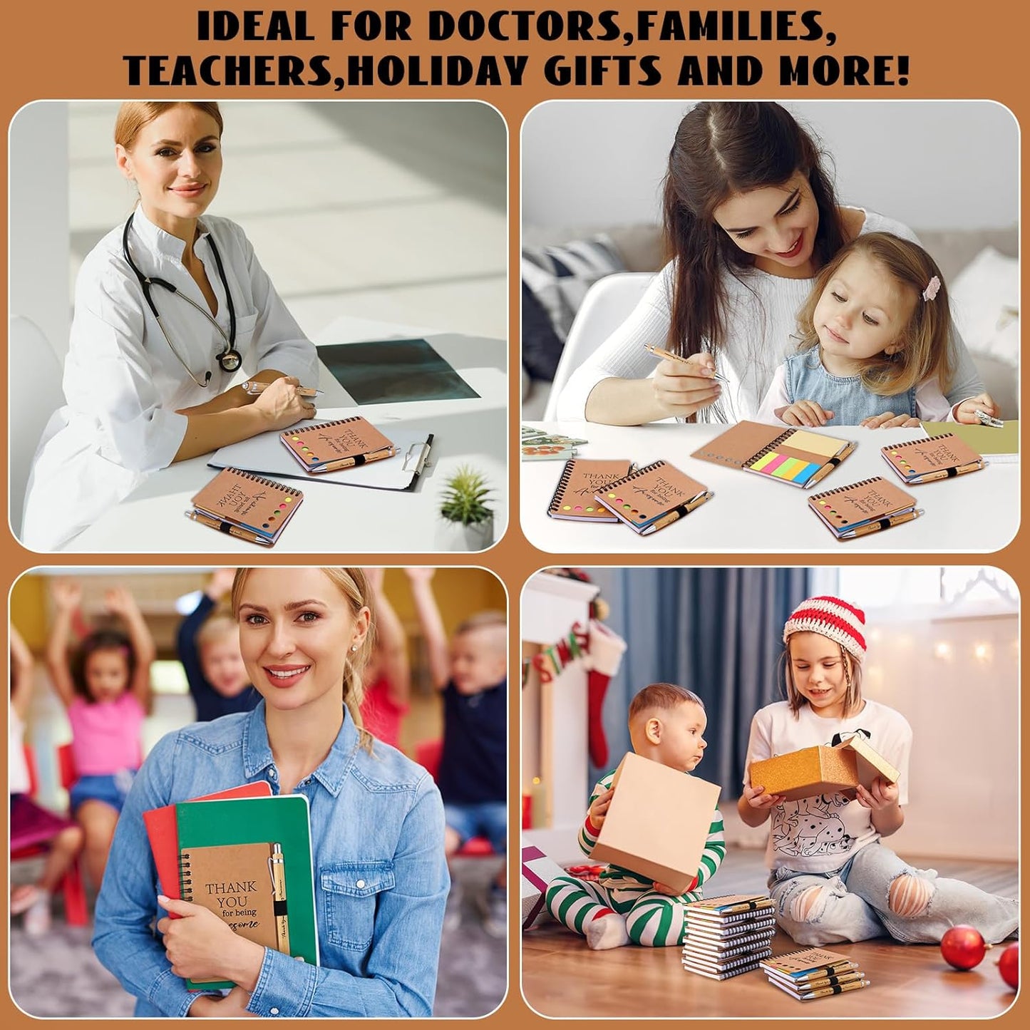 30 Sets Employee Appreciation Gifts Bulk Inspirational Spiral Notebooks with Sticky Notes Motivational Journals Ballpoint Pens Thank You Gifts for Teacher Nurse Coworker (30, Thank)