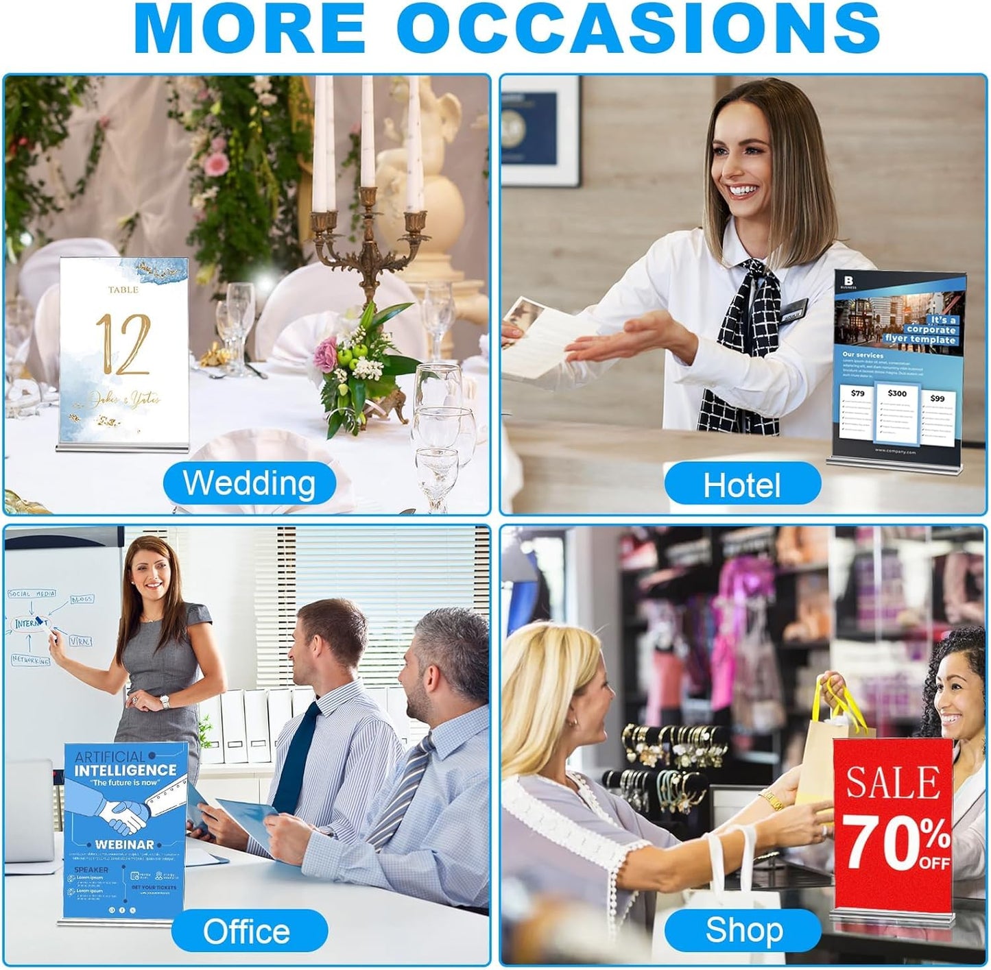 EHWINE Acrylic Sign Holder 8.5 x 11, 10 Pack Double-Sided Stand up Table Top Sign Holders, Clear Acrylic Picture Frame Menu Flyer Paper Holder Display Stand for Office Business Store Wedding Party