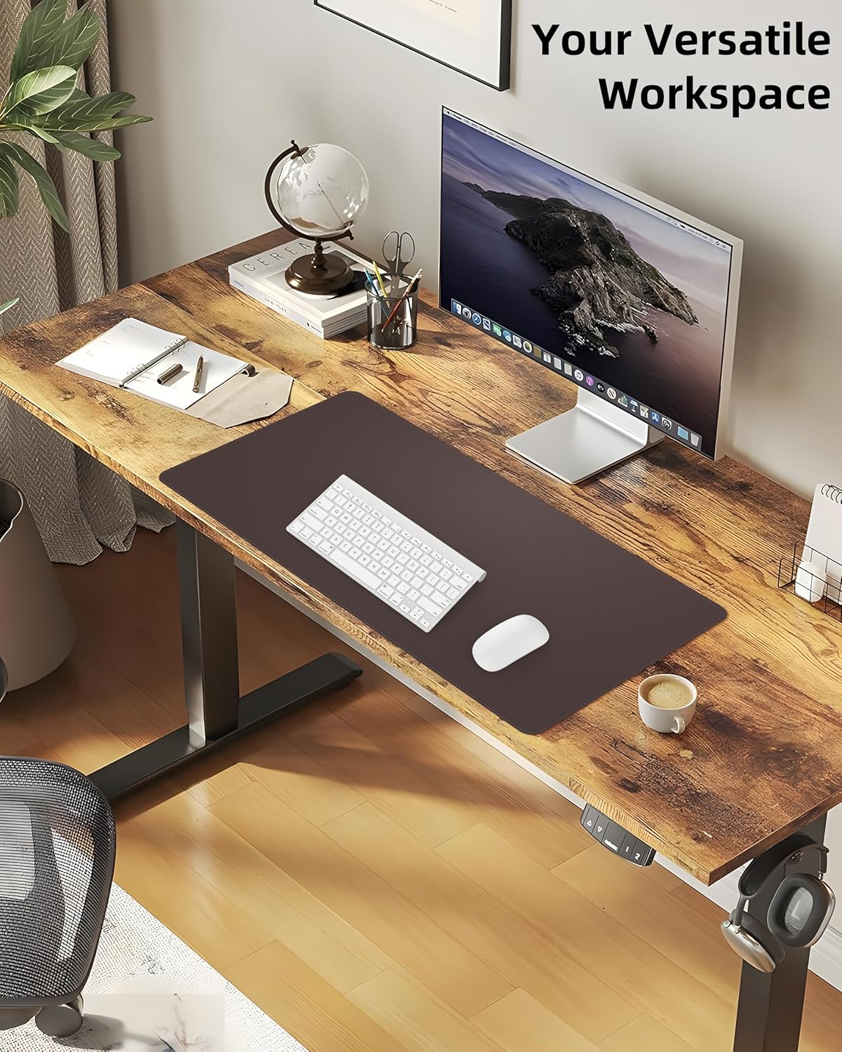 Large Desk Pad Mat - Waterproof Mouse Pad & Desk Protector, Non-Slip XL PU Leather Gaming Mat for Keyboard/Mouse, Stitched Edge with Ergonomic Support, 47"x17" (Charcoal)