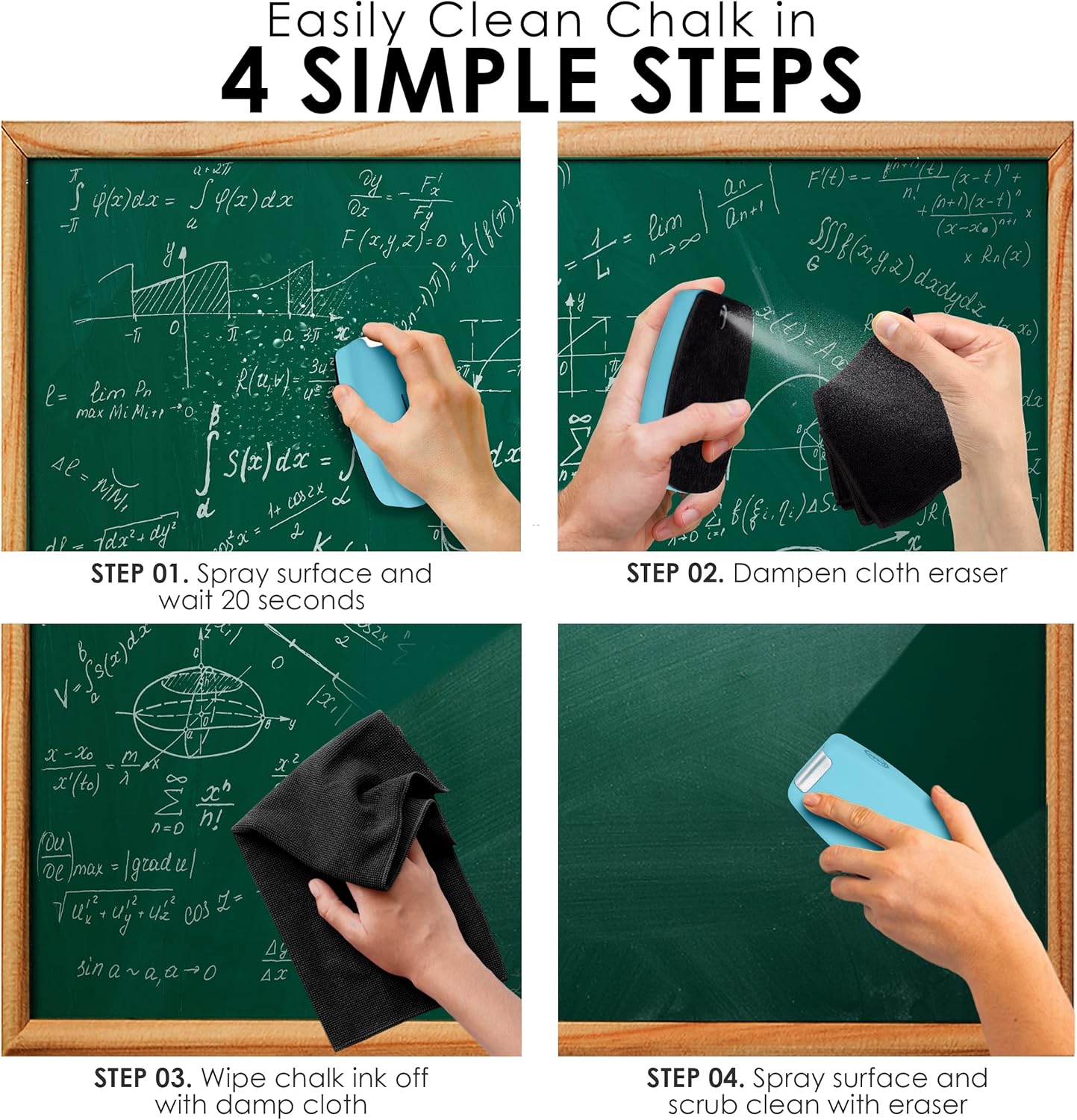 Loddie Doddie 2-in-1 Magnetic Whiteboard Eraser & Chalkboard Eraser with Dry Erase Cleaning Spray (Teal) - Whiteboard Cleaner - Dry Erase Board Cleaner