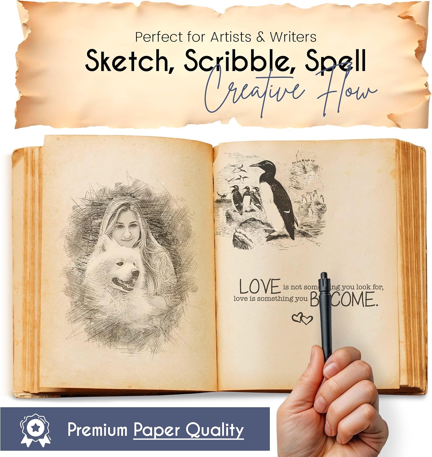 Book of Shadows Leather Journal, Merry Christmas Spellbook with Vintage Clasp Lock β 200 Page Antique Deckle Edge Leather Bound Notebook β Notebook Journal Christmas Gift For Men & Women