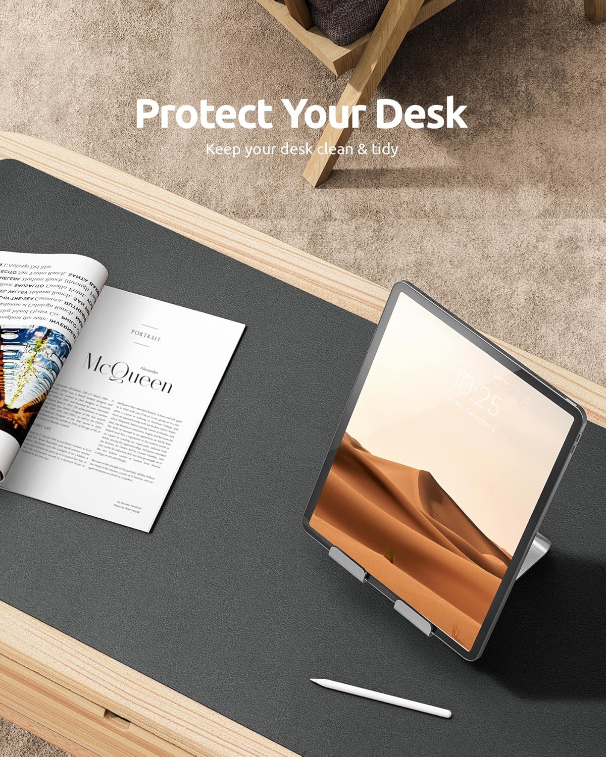 YSAGi Leather Desk Protector, Office Mat, Large Mouse Mat, Non-Slip PU Leather Blotter, Laptop Pad, Waterproof Writing Pad for Office and Home (Dark Grey, 31.5" x 15.8")