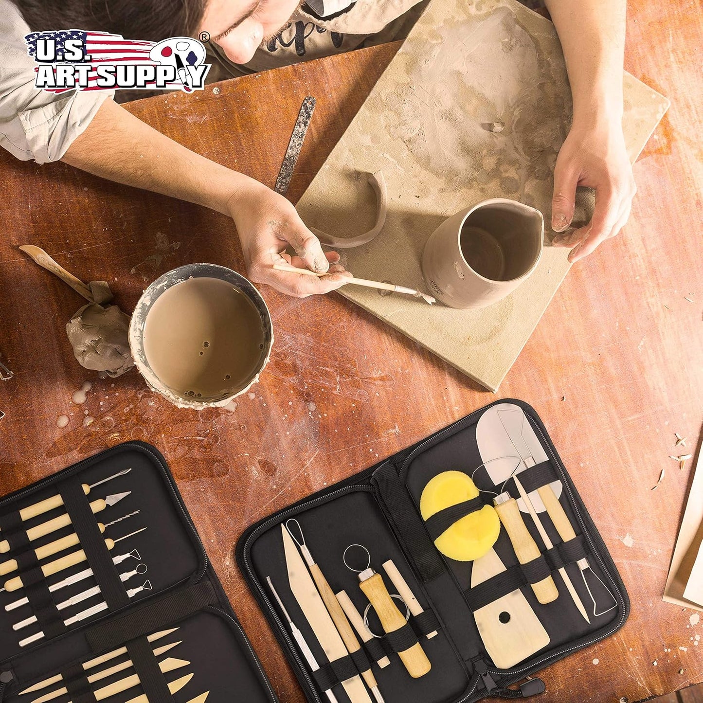 U.S. Art Supply Pottery & Clay Tools Sets (26-Piece) - 12 and 14-Piece Set Include Pottery Tools, Canvas Case for Sculpting, Ceramics, and Easy Storage & Transport