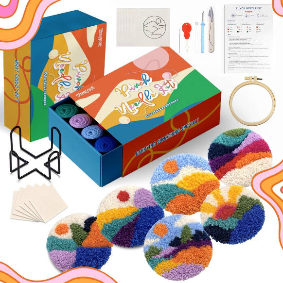 Yuegool 6PCS Landscapes Punch Needle Coasters Kit Review: Easy DIY Embroidery Craft for Beginners