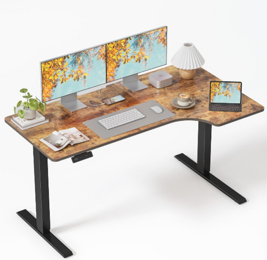 FEZIBO 55×32 Inch L-Shaped Electric Standing Desk – Height Adjustable Corner Workstation for Home Office Productivity